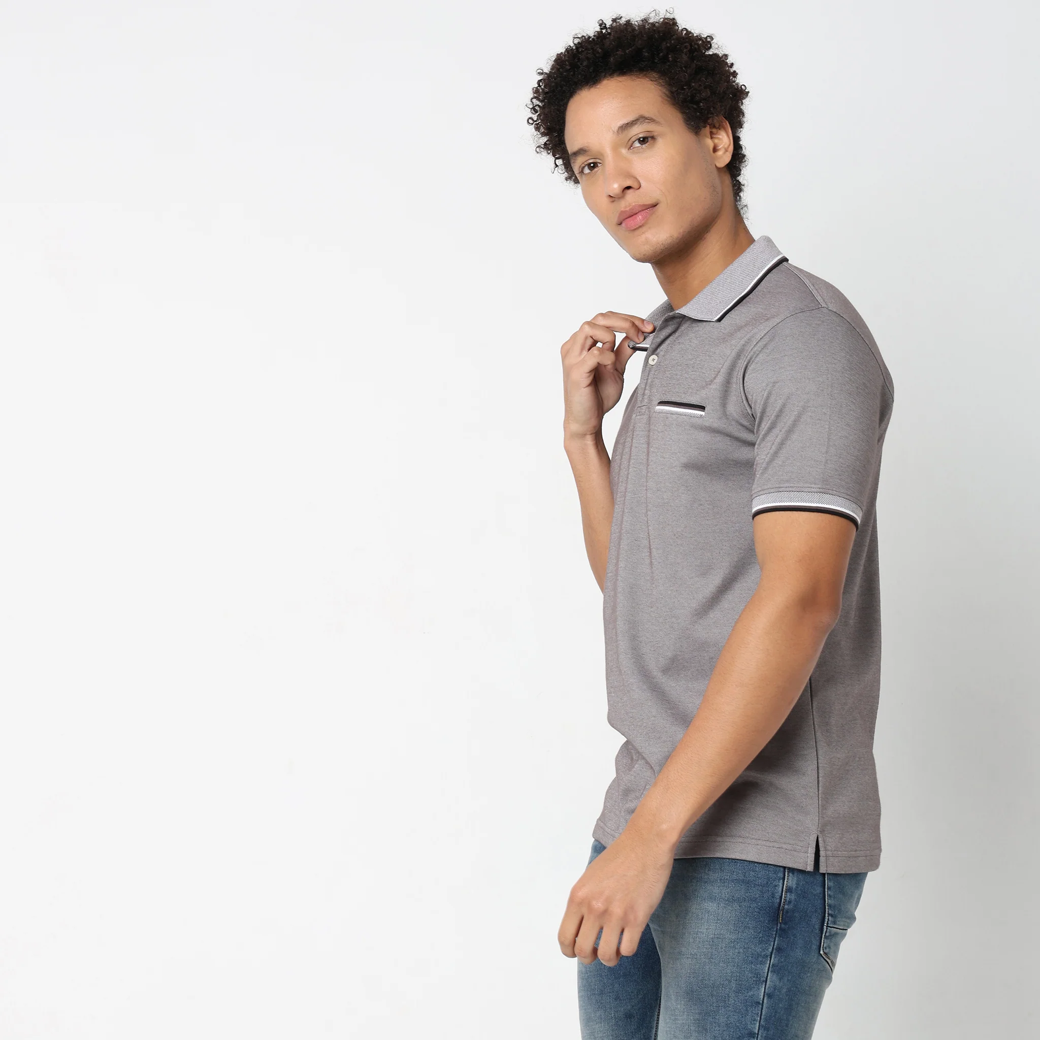 Persona™ Cotton Rich Micro Structure Bone Pocket Regular Fit Polo T-Shirt - Image 19