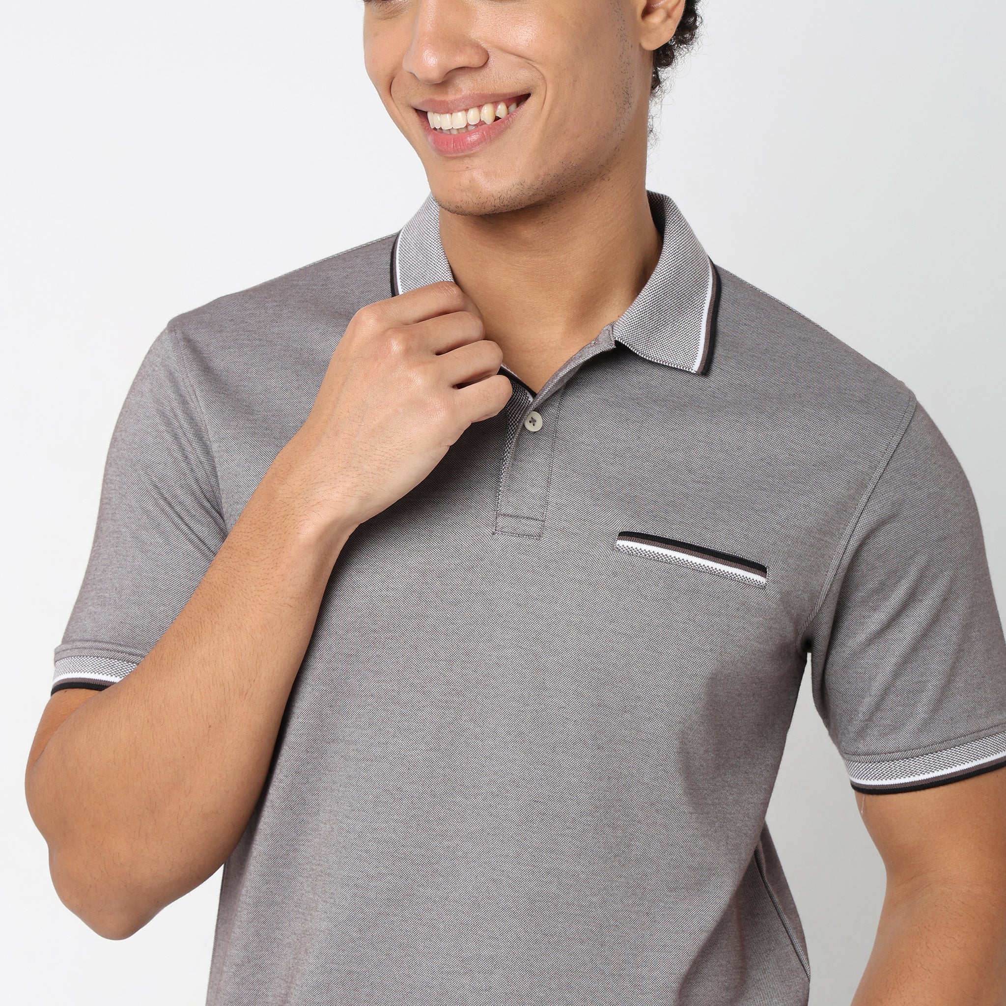 Persona™ Cotton Rich Micro Structure Bone Pocket Regular Fit Polo T-Shirt - Image 20