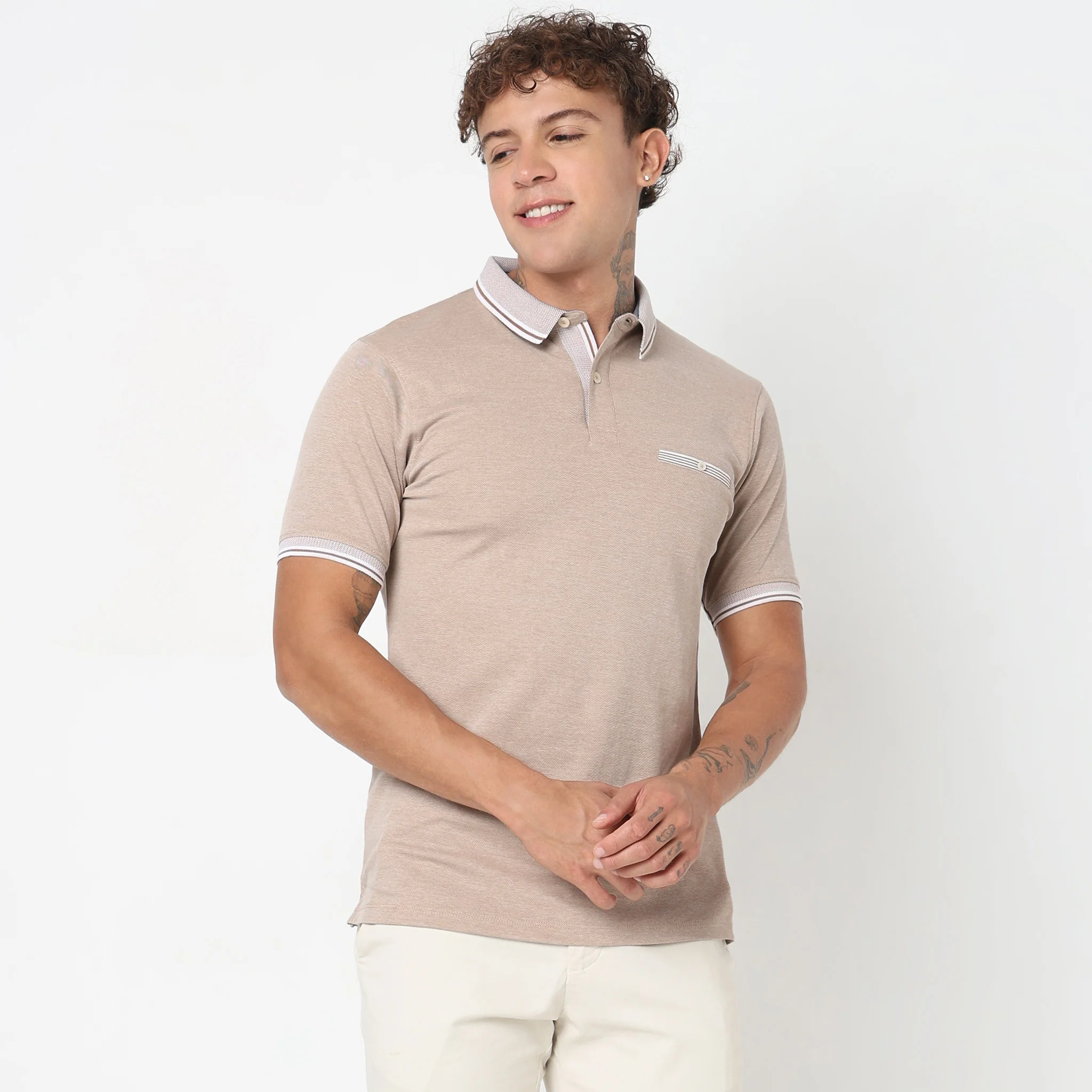 Persona™ Cotton Rich Micro Structure Bone Pocket Regular Fit Polo T-Shirt - Image 22