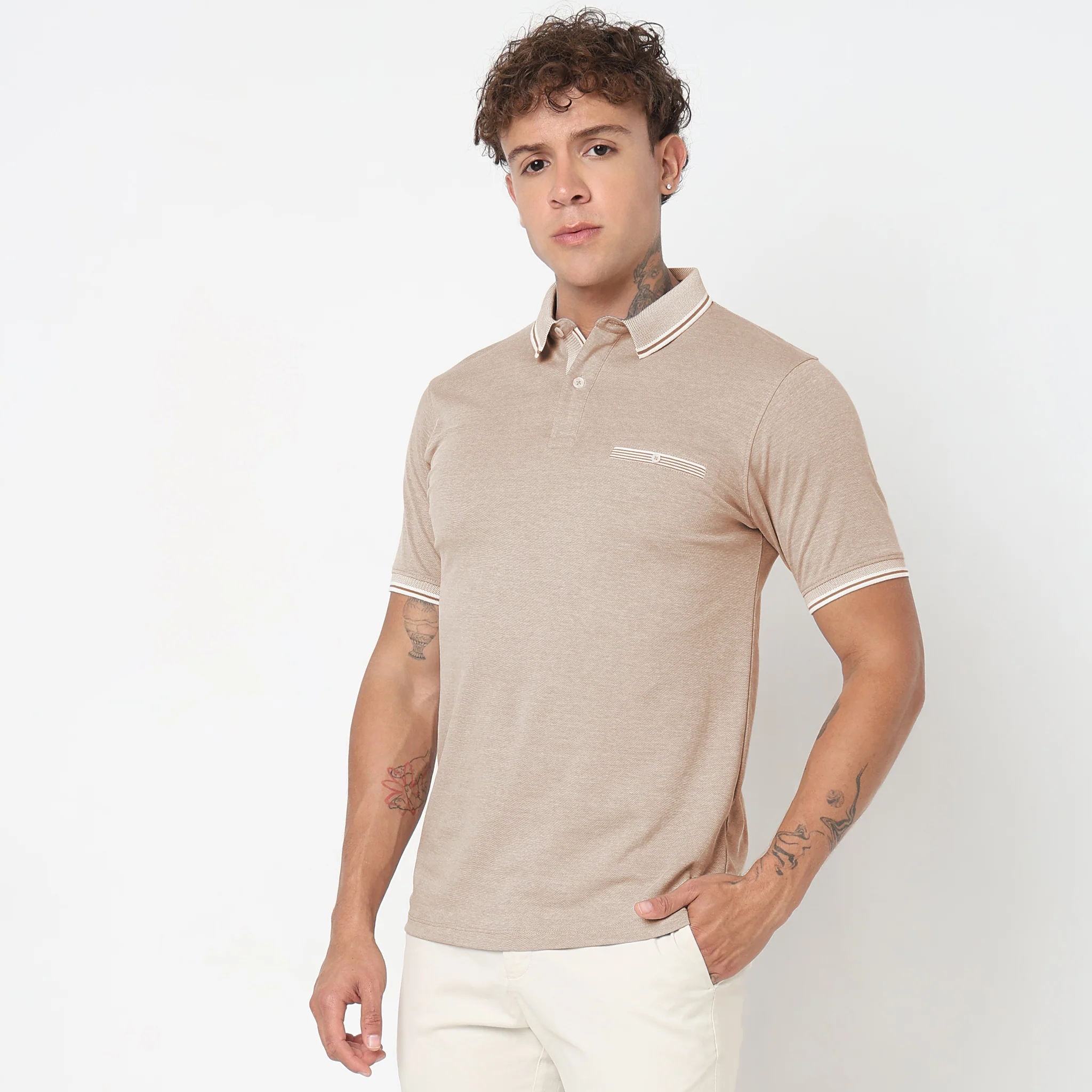 Persona™ Cotton Rich Micro Structure Bone Pocket Regular Fit Polo T-Shirt - Image 24