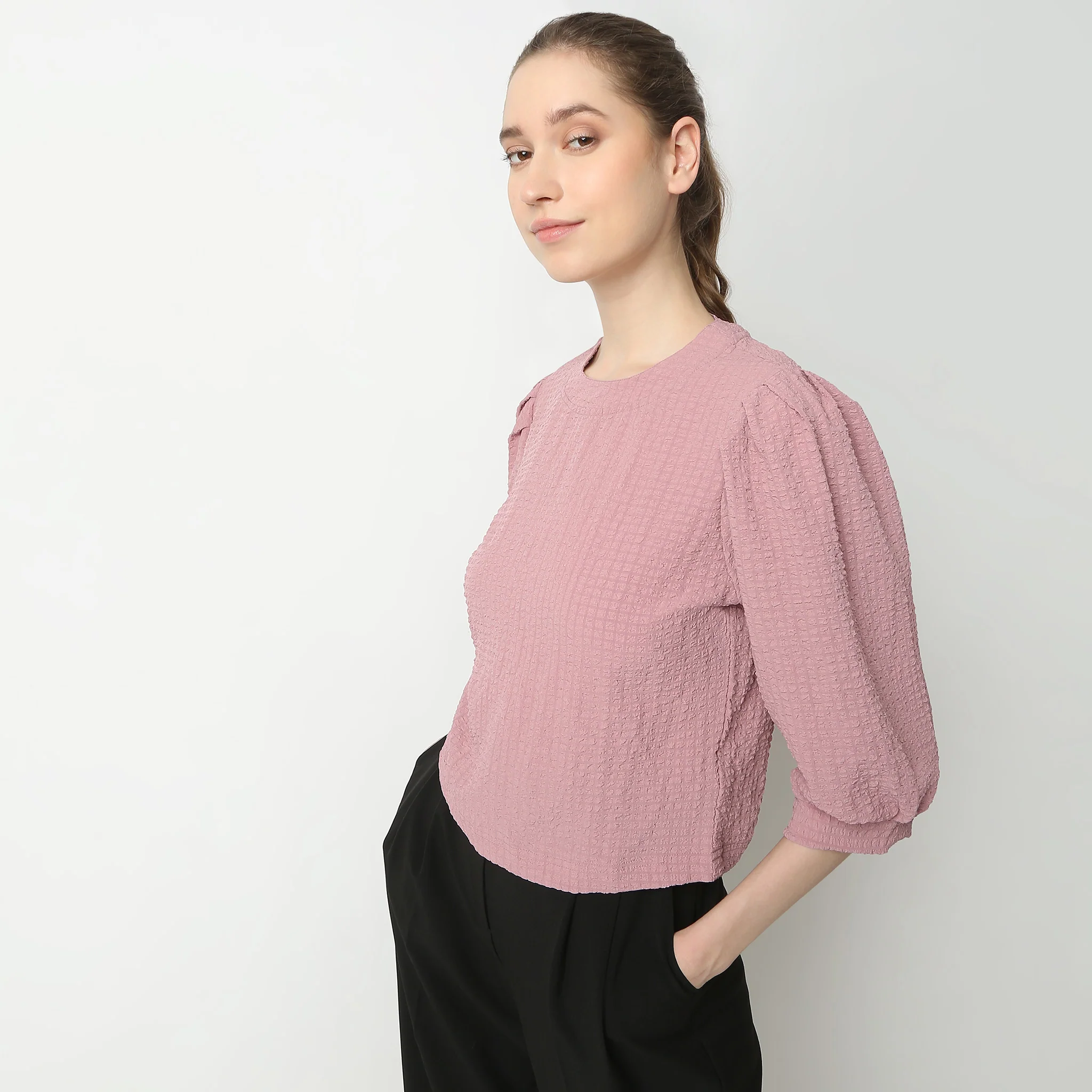 Structured Flared Elbow Sleeve Top - Image 10