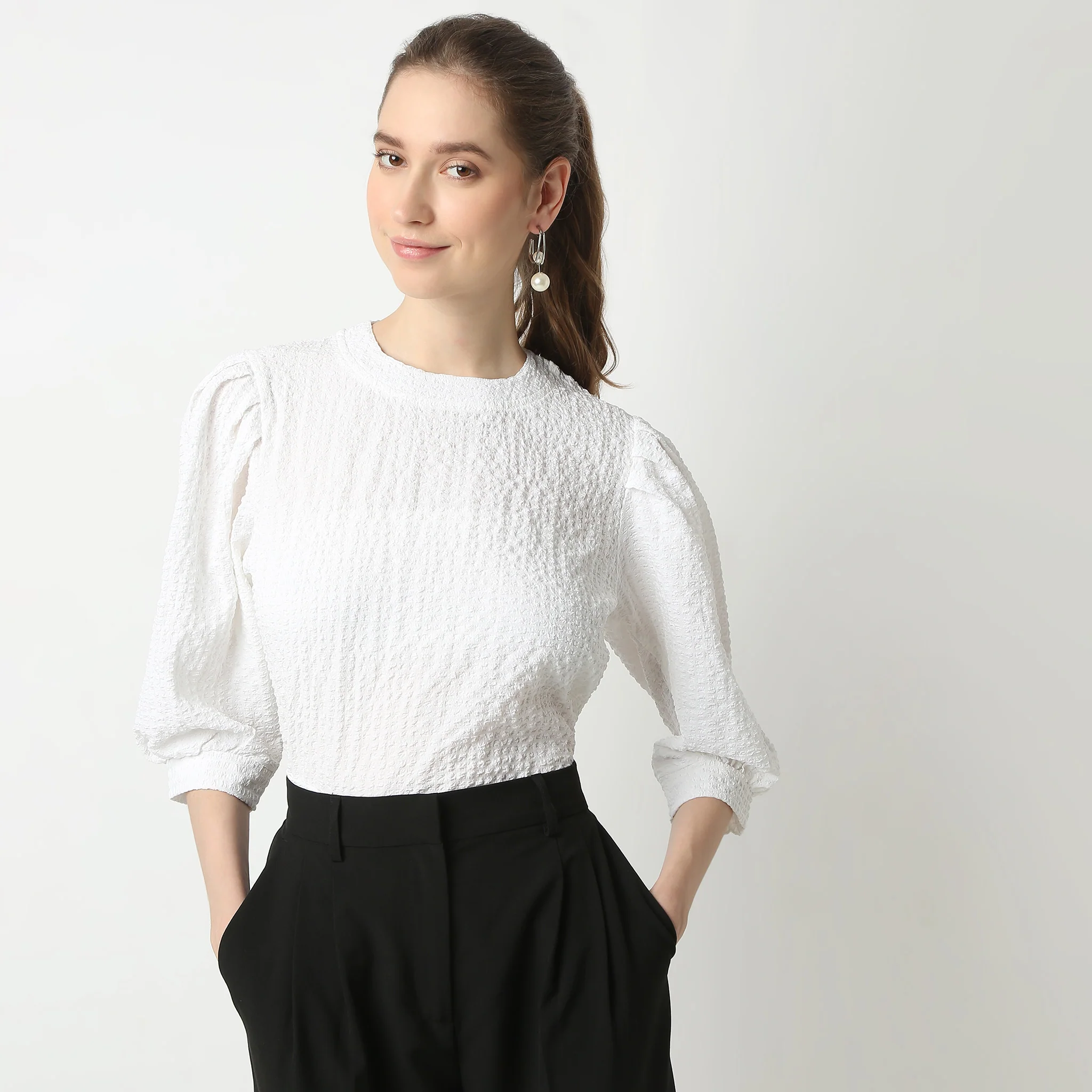 Structured Flared Elbow Sleeve Top - Image 12