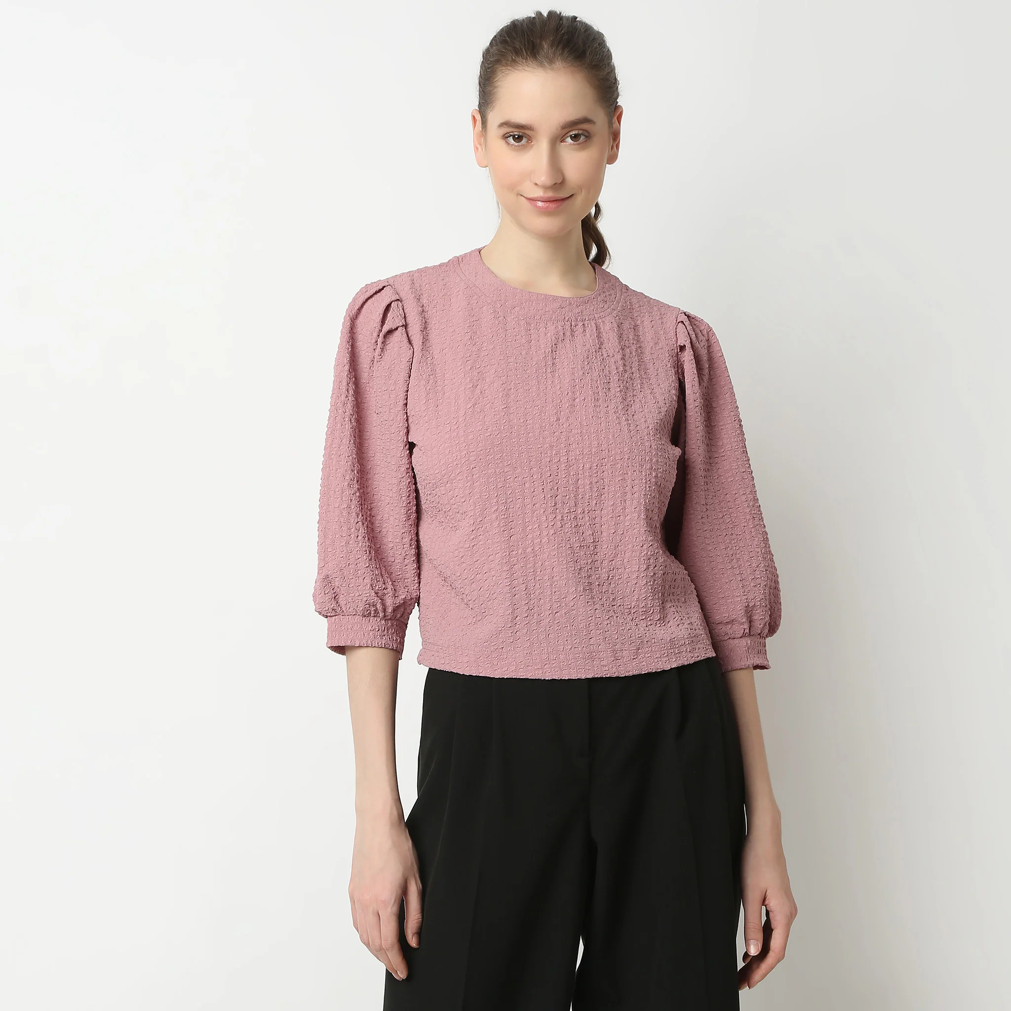 Structured Flared Elbow Sleeve Top - Image 7