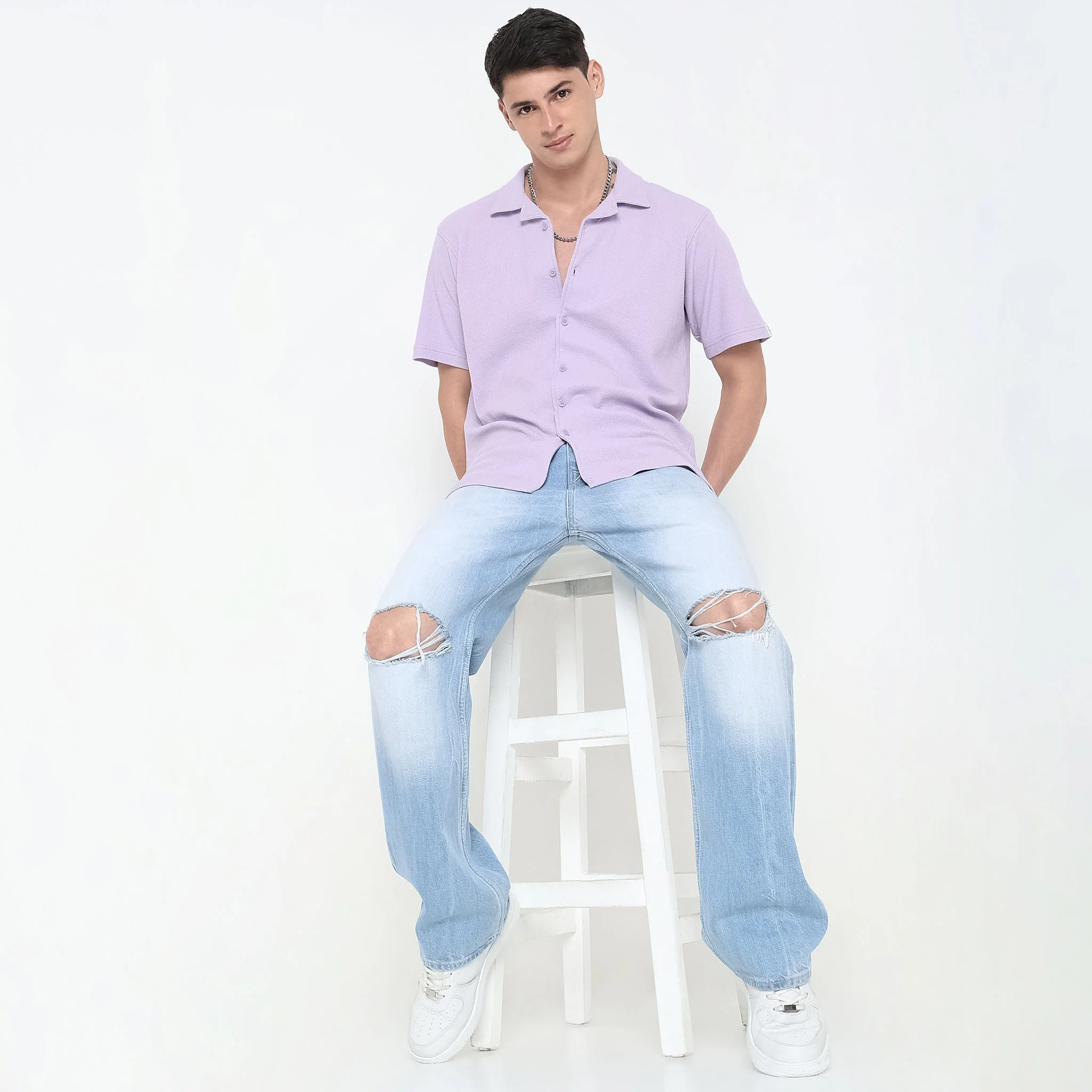 Vacay Shirt™ - Cuban Collar Knitted Structure Regular Fit Shirt - Image 6