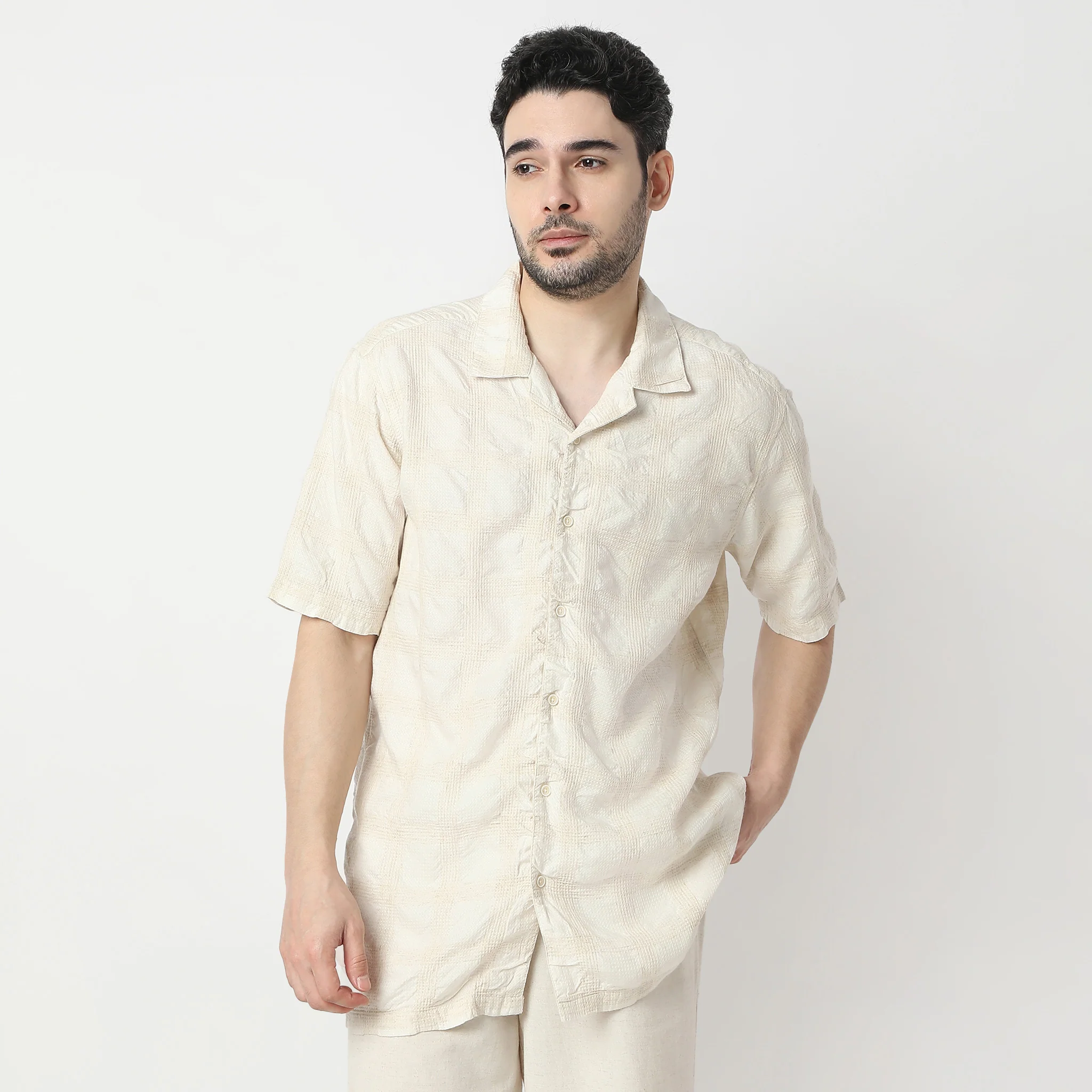 Structured Camp Collar Mood Half Sleeve Cuban Shirt - Image 2