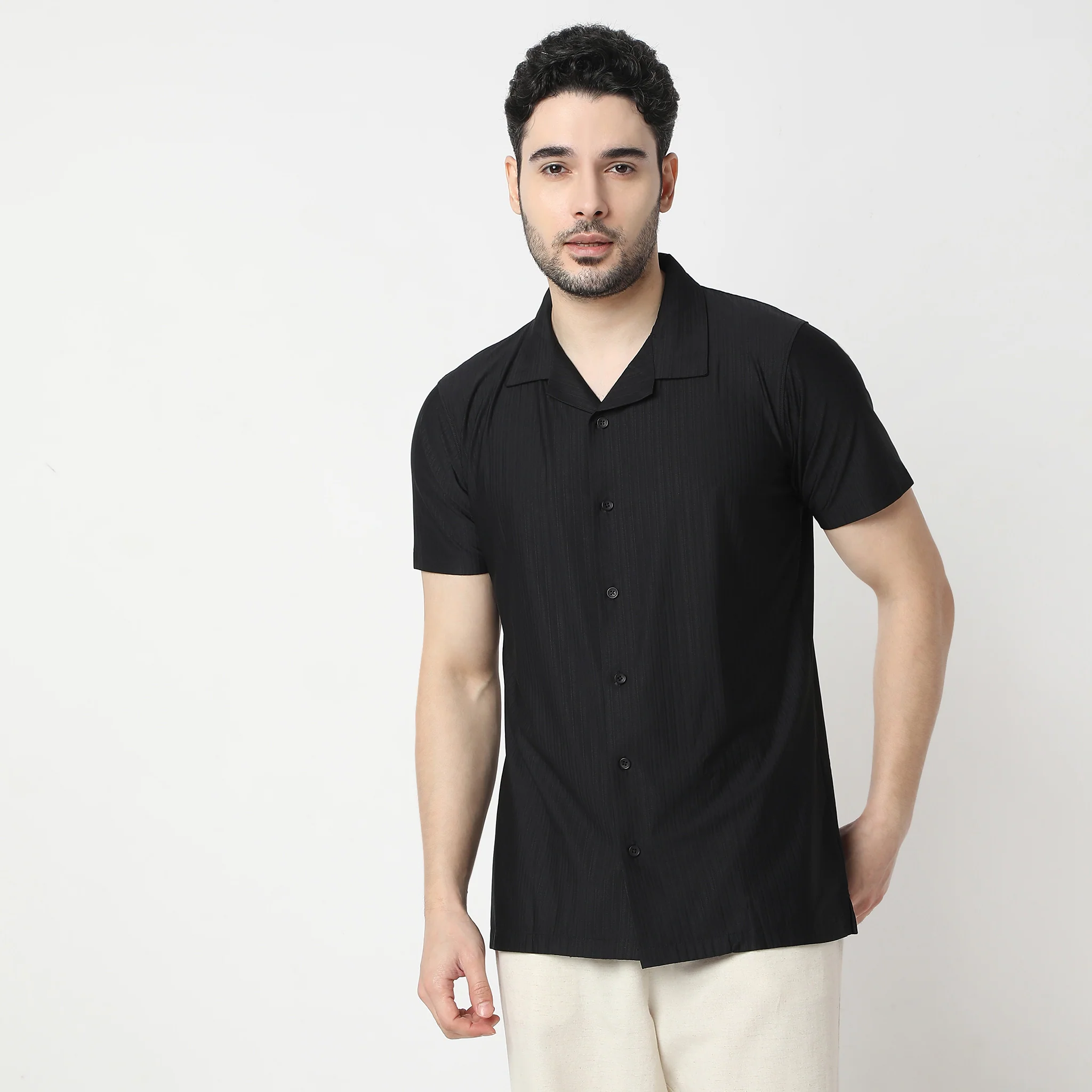 Structured Camp Collar Bae Half Sleeve Cuban Shirt - Image 7