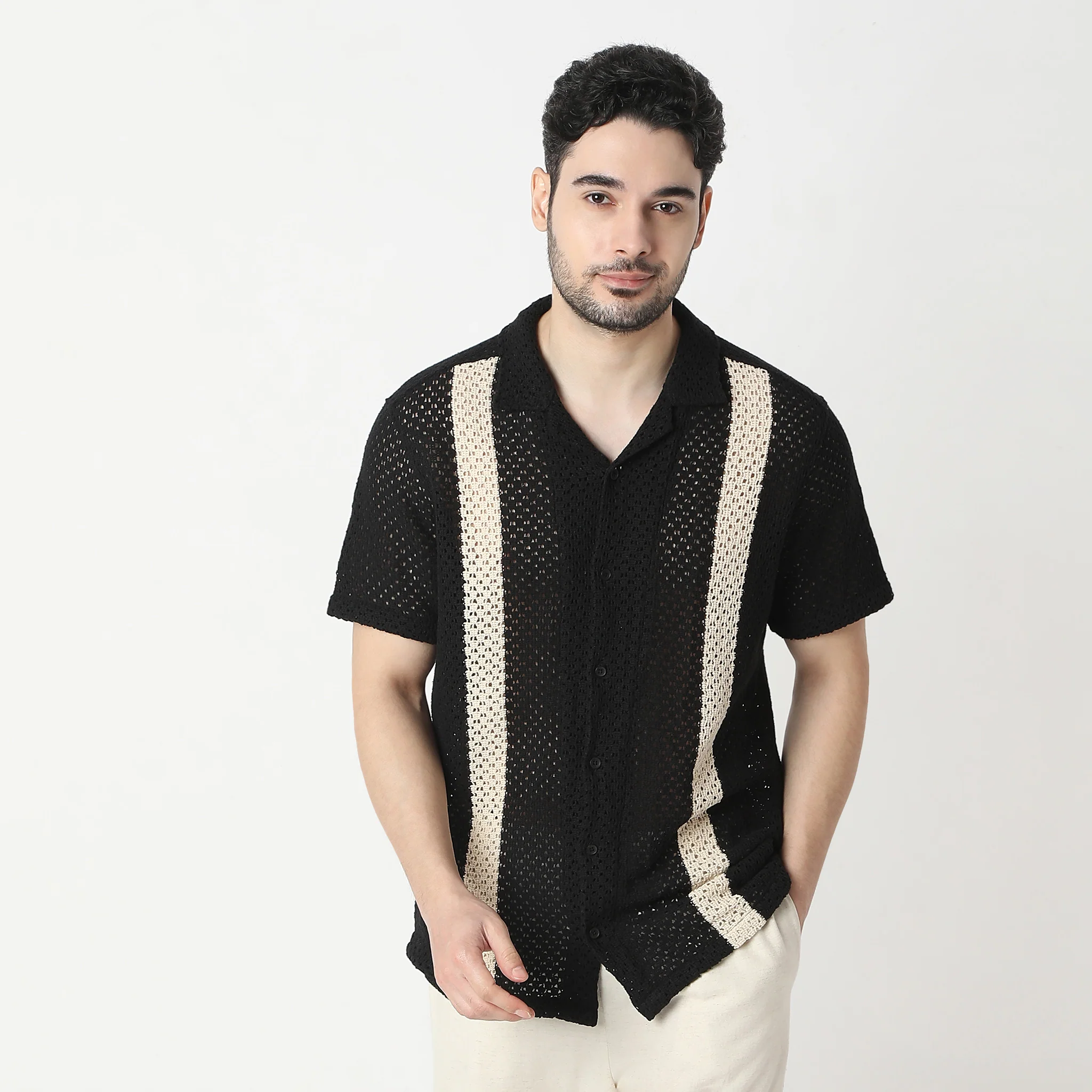 Structured Camp Collar Mood Half Sleeve Cuban Shirt - Image 2