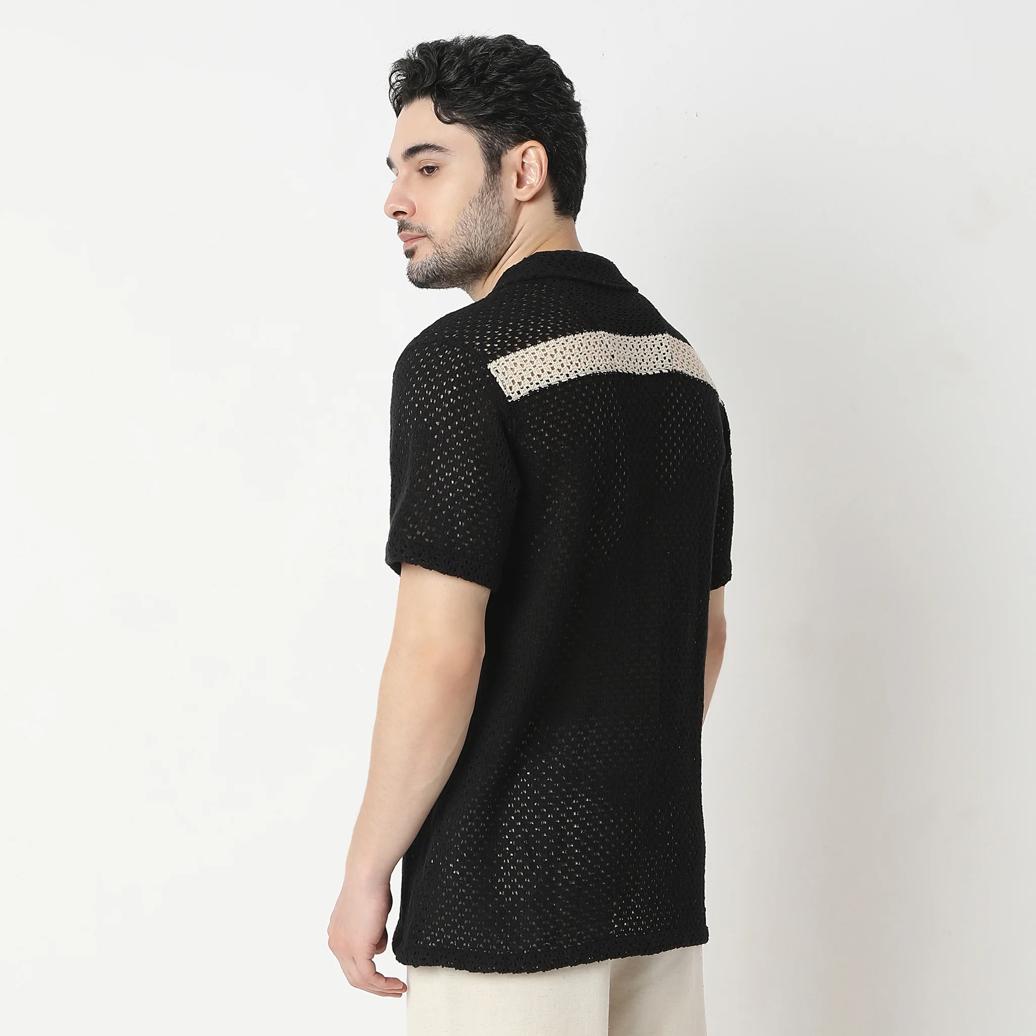 Structured Camp Collar Mood Half Sleeve Cuban Shirt - Image 3
