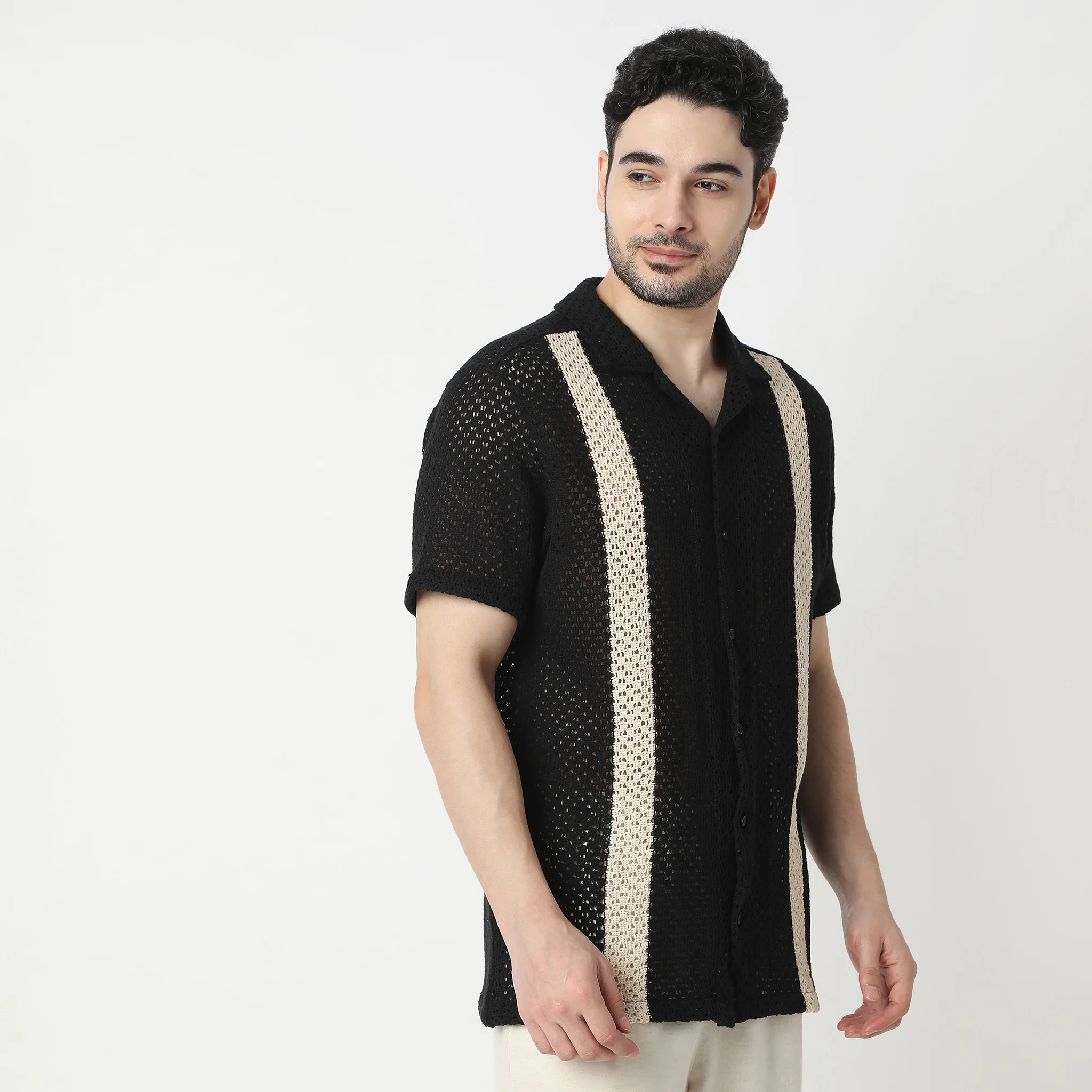 Structured Camp Collar Mood Half Sleeve Cuban Shirt - Image 4