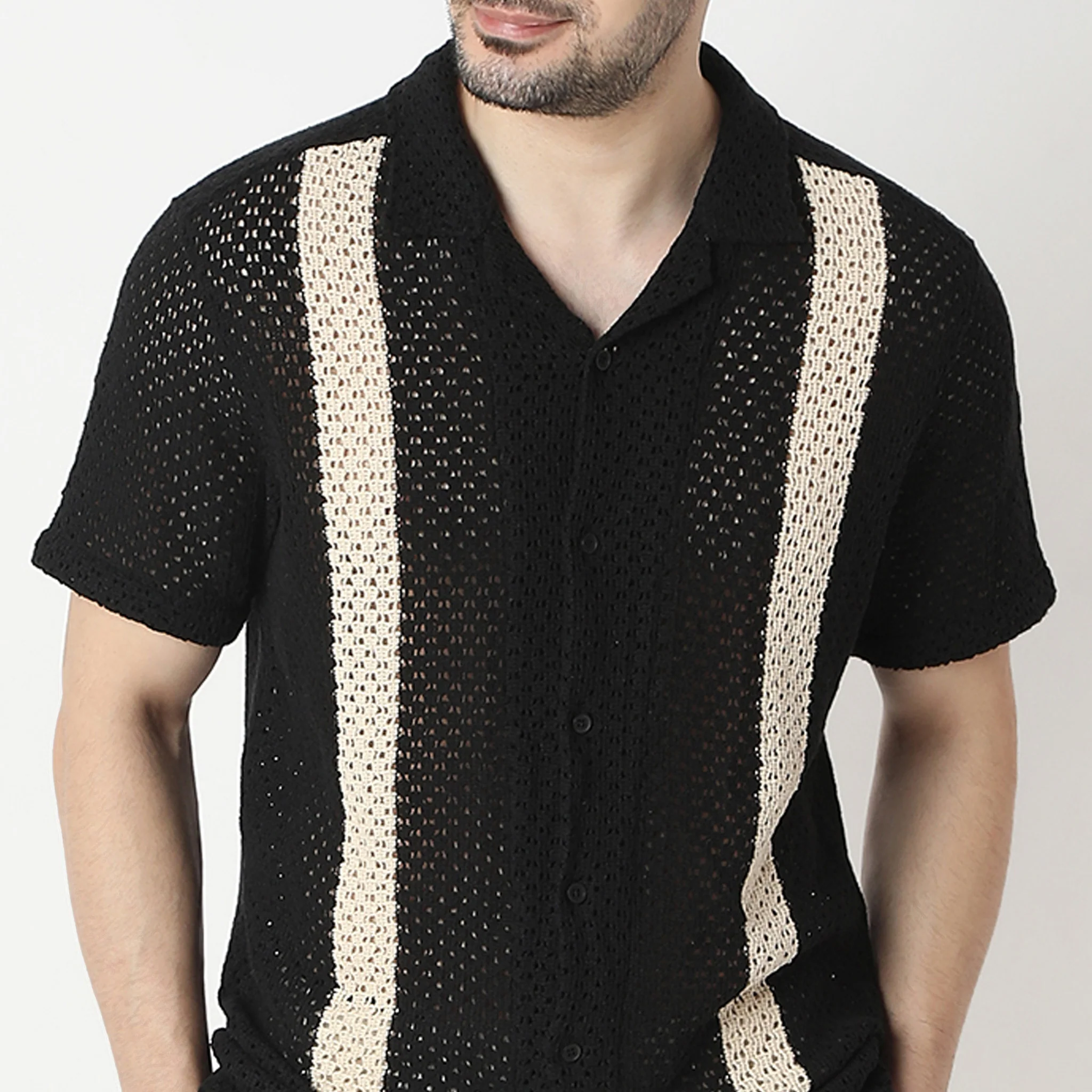 Structured Camp Collar Mood Half Sleeve Cuban Shirt - Image 5