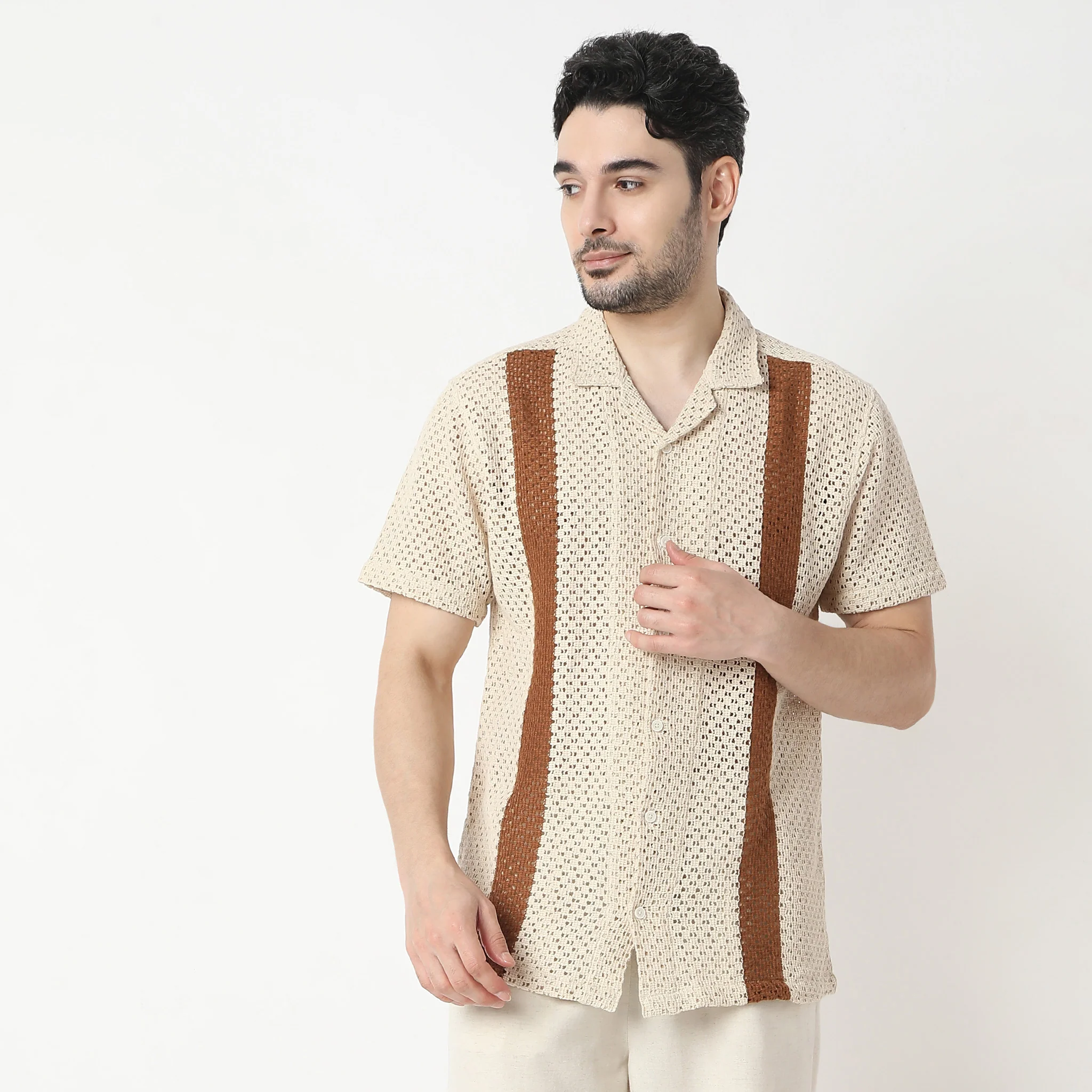 Structured Camp Collar Mood Half Sleeve Cuban Shirt - Image 7