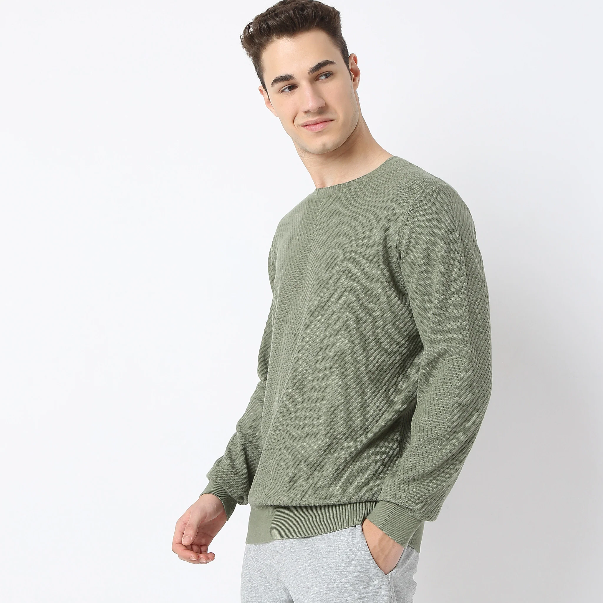 Regular Fit Structured Flat Knit Sweater - Image 10