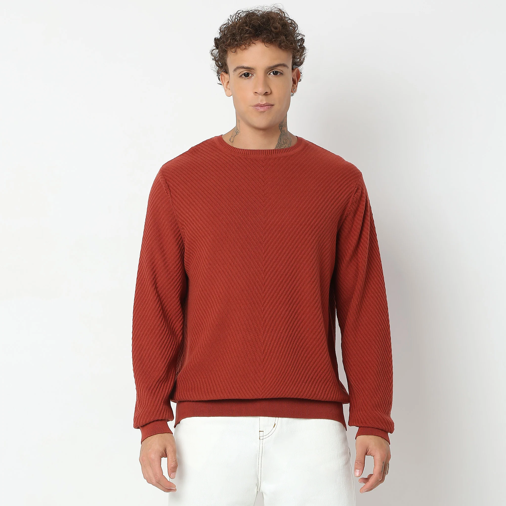 Regular Fit Structured Flat Knit Sweater - Image 2