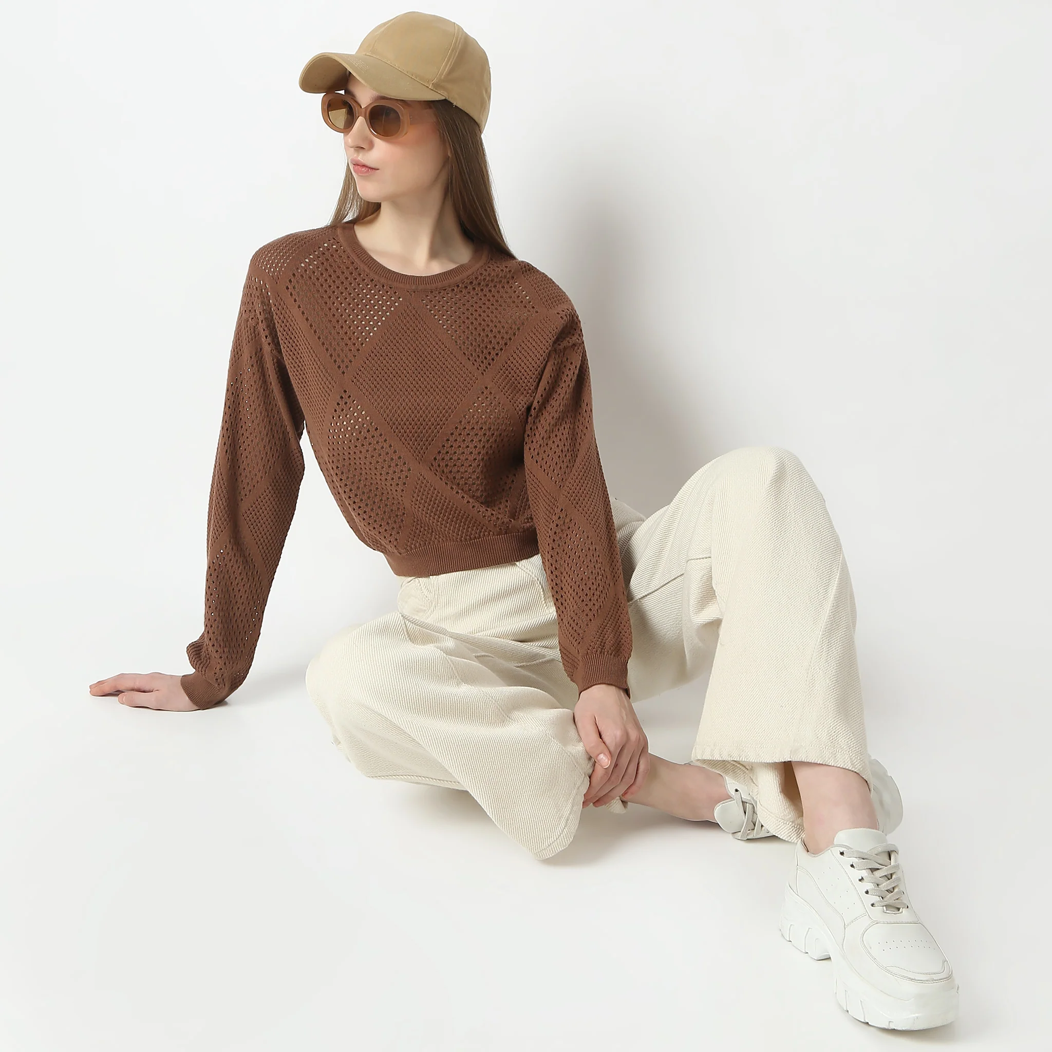 Structured Full Sleeve Flat Knits T-Shirt
