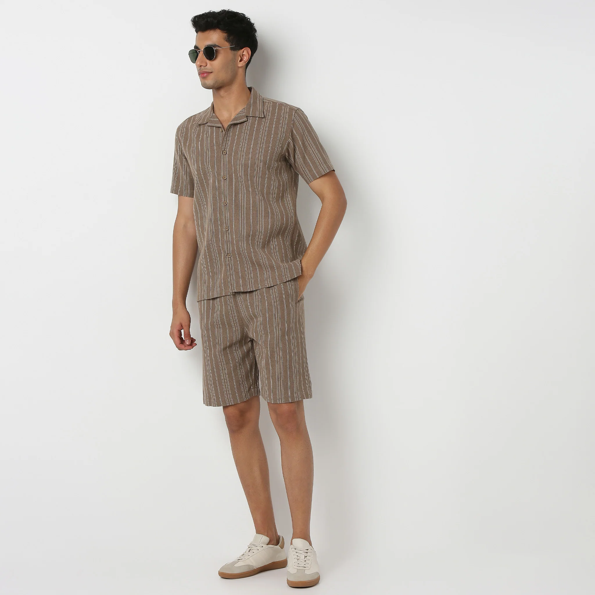Above Knee Trendy Yarn Dyed Textured Pull-On Mood Shorts