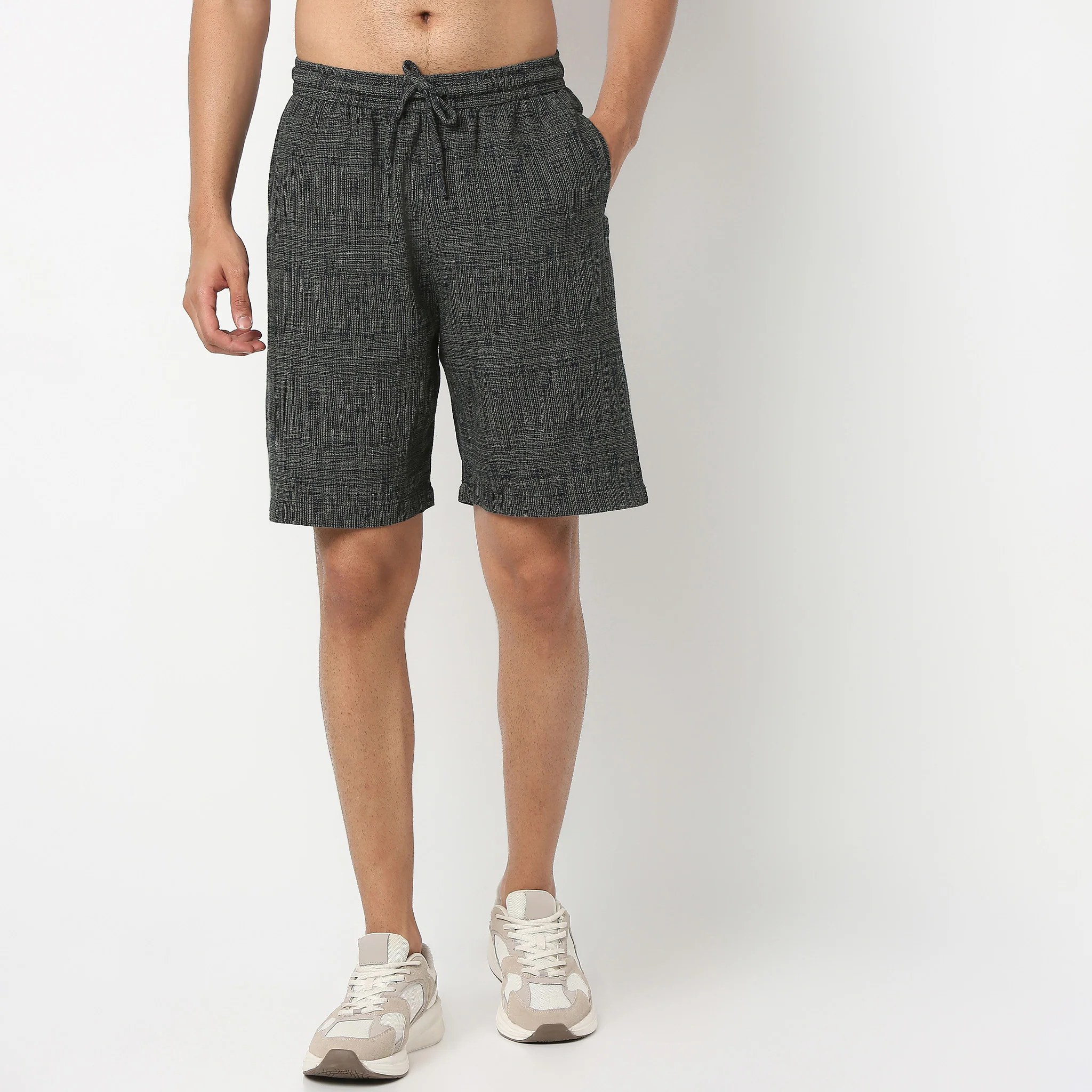 Moodᵉˣ Shorts - Above Knee Trendy Yarn Dyed Textured Pull-On Shorts Relaxed Fit - Image 2