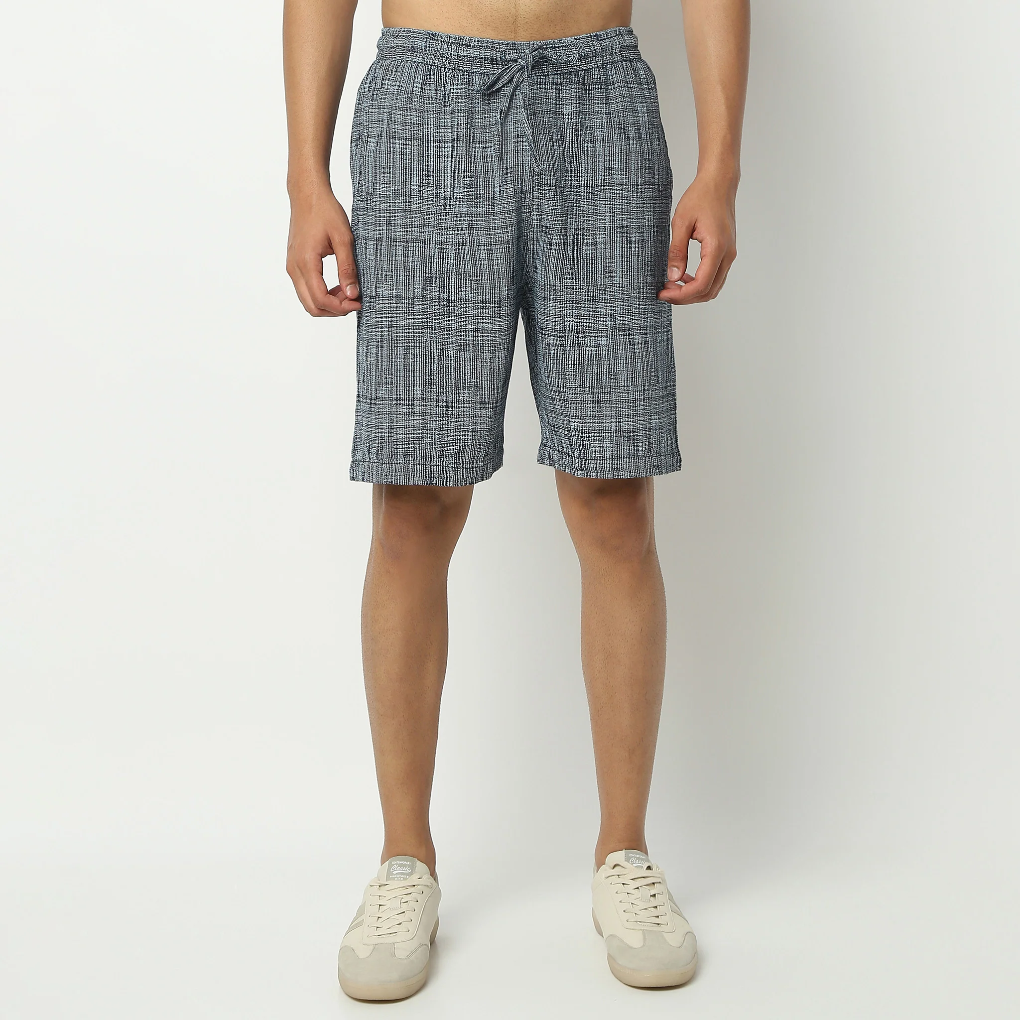 Knee Length Textured Yarn Dyed Pull-On Mood Shorts - Image 2