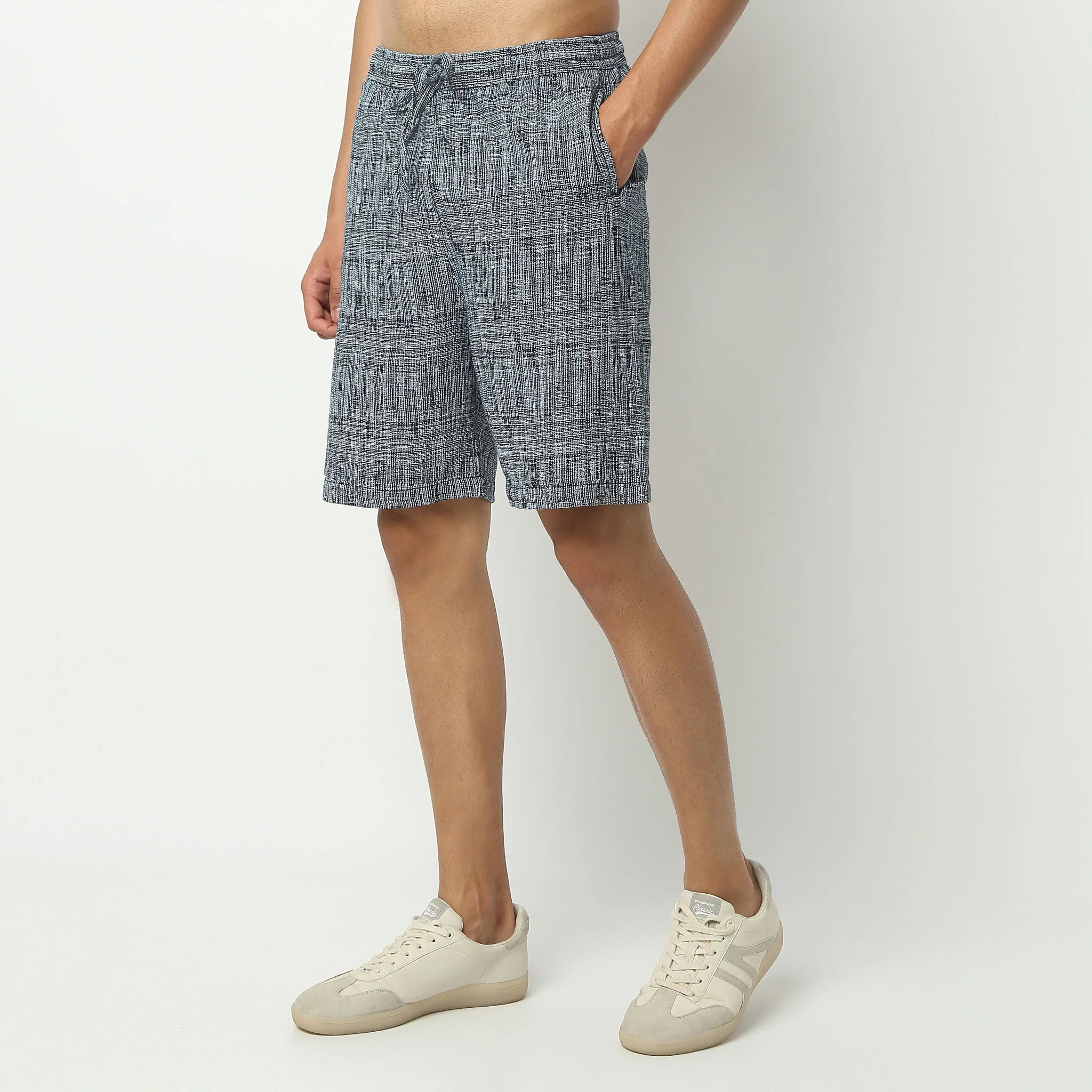 Knee Length Textured Yarn Dyed Pull-On Mood Shorts - Image 5