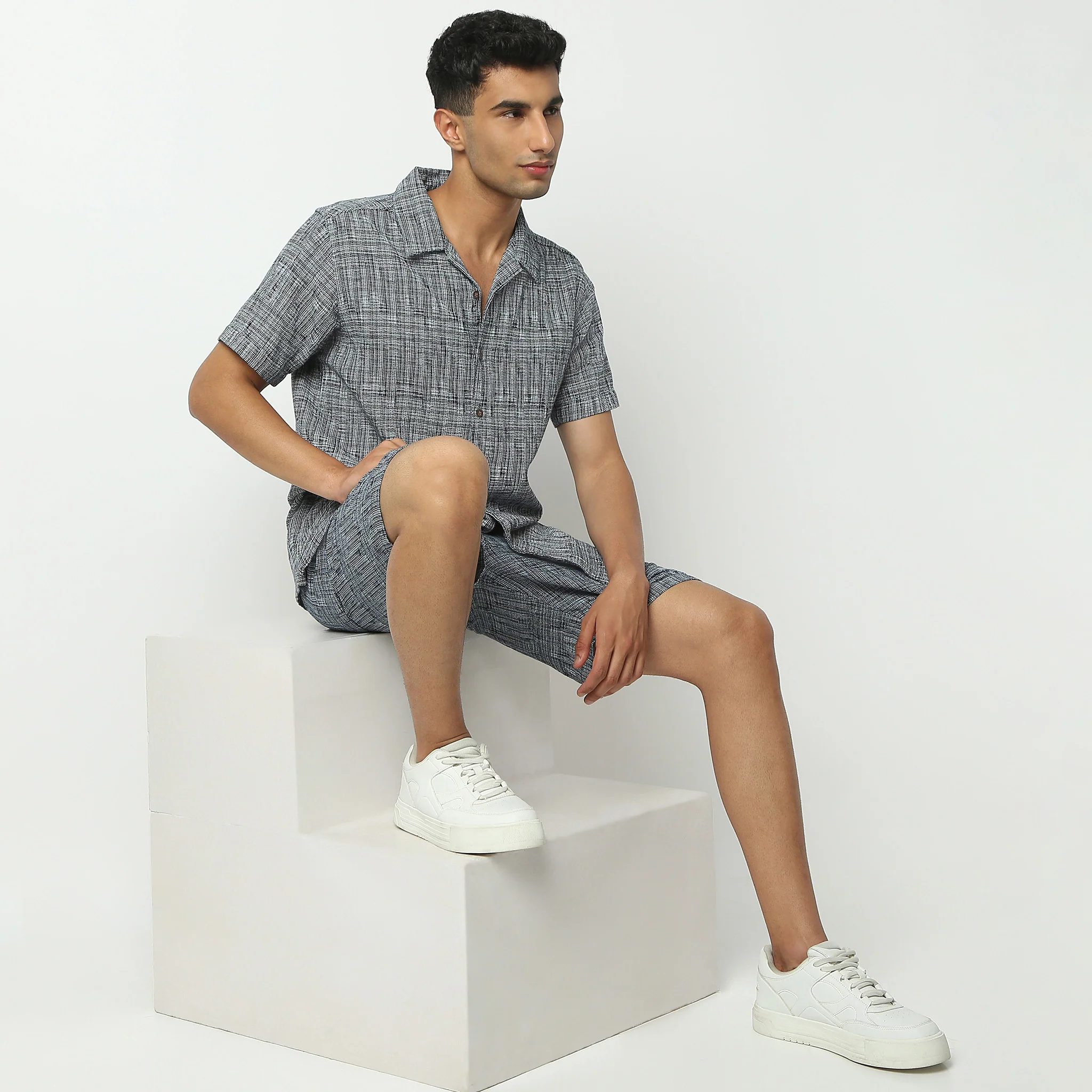 Camp Collar Half Sleeve Yarn Dyed Textured Mood Shirt