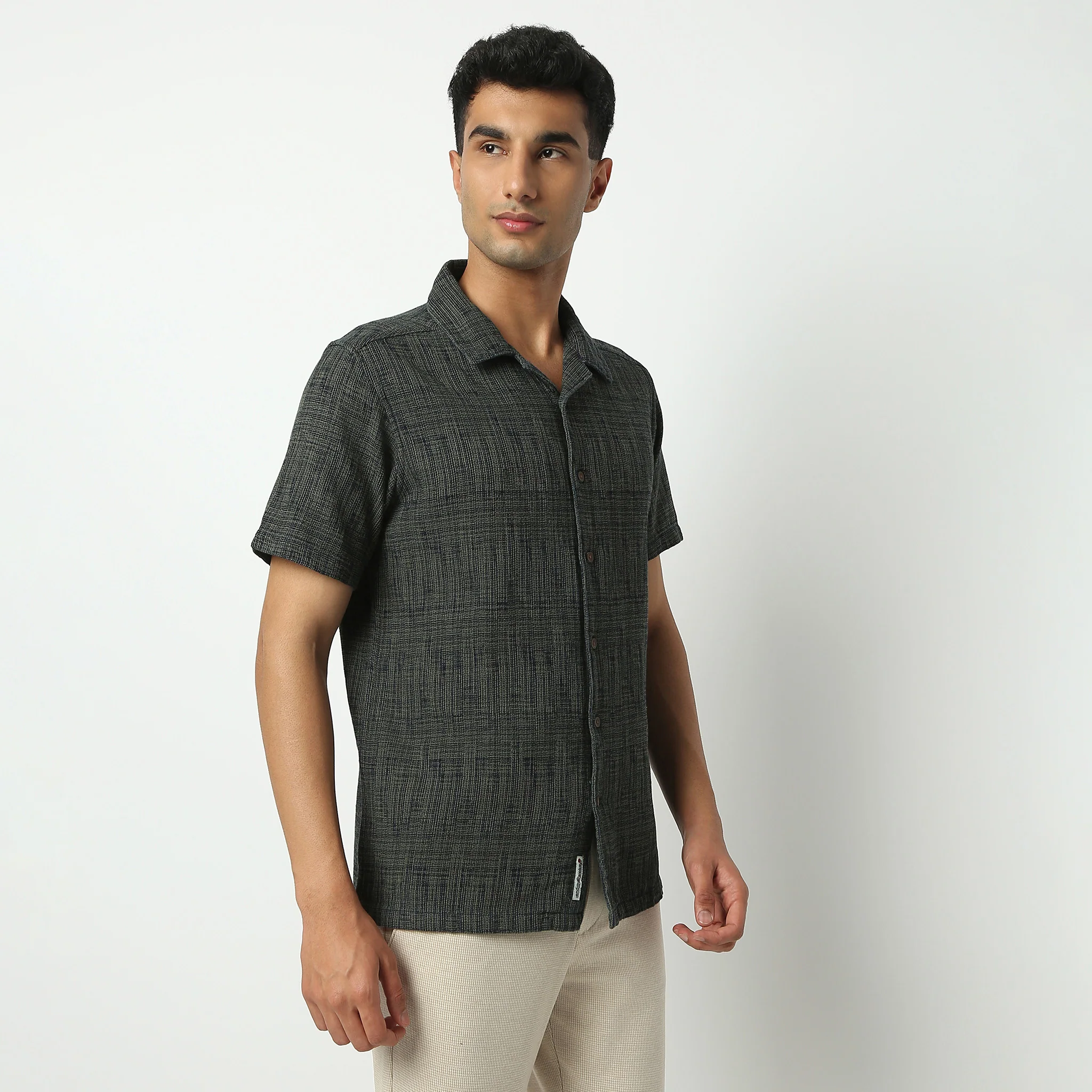 Camp Collar Half Sleeve Yarn Dyed Textured Mood Shirt - Image 10