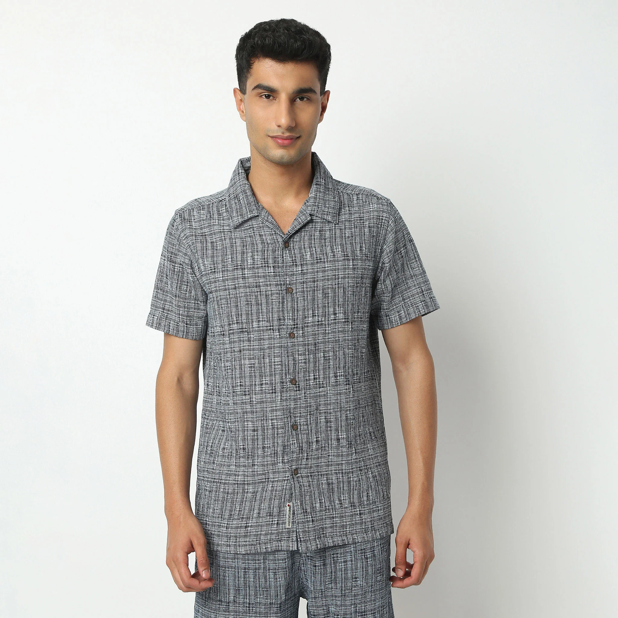 Camp Collar Half Sleeve Yarn Dyed Textured Mood Shirt - Image 2
