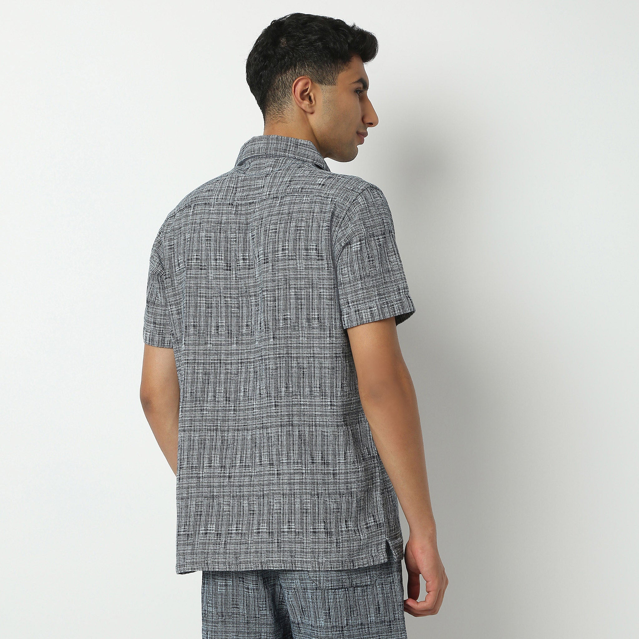 Camp Collar Half Sleeve Yarn Dyed Textured Mood Shirt - Image 3
