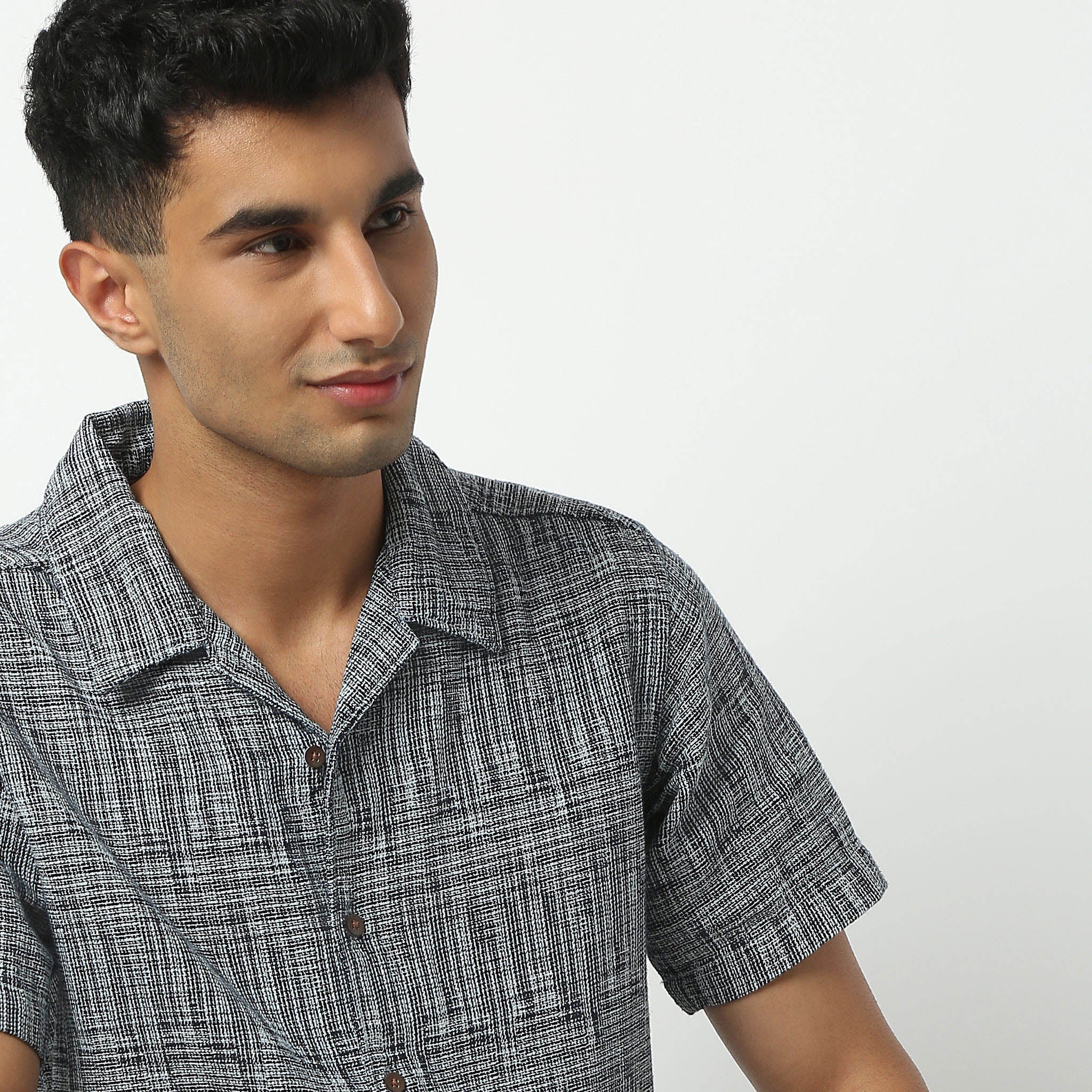 Camp Collar Half Sleeve Yarn Dyed Textured Mood Shirt - Image 4