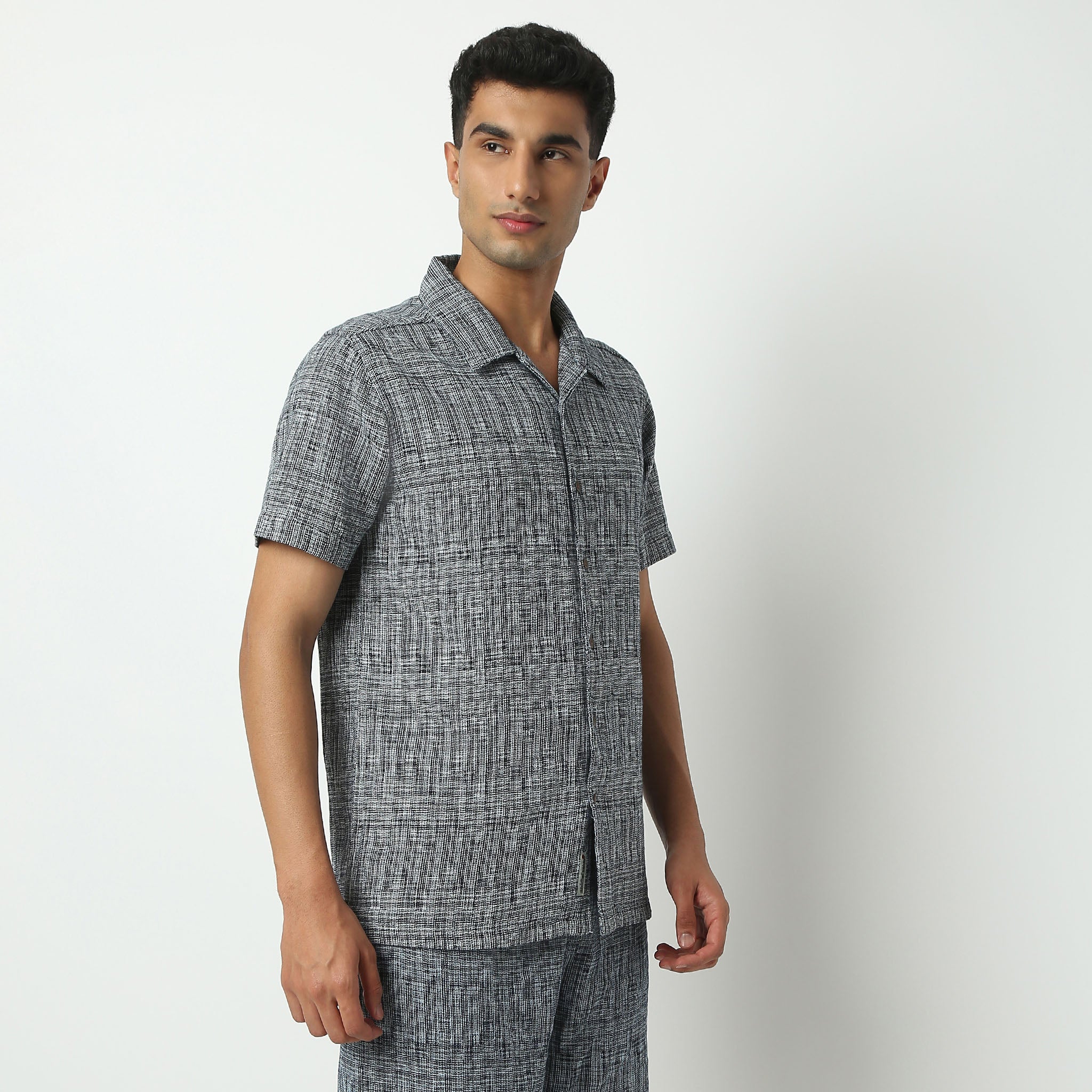 Camp Collar Half Sleeve Yarn Dyed Textured Mood Shirt - Image 5