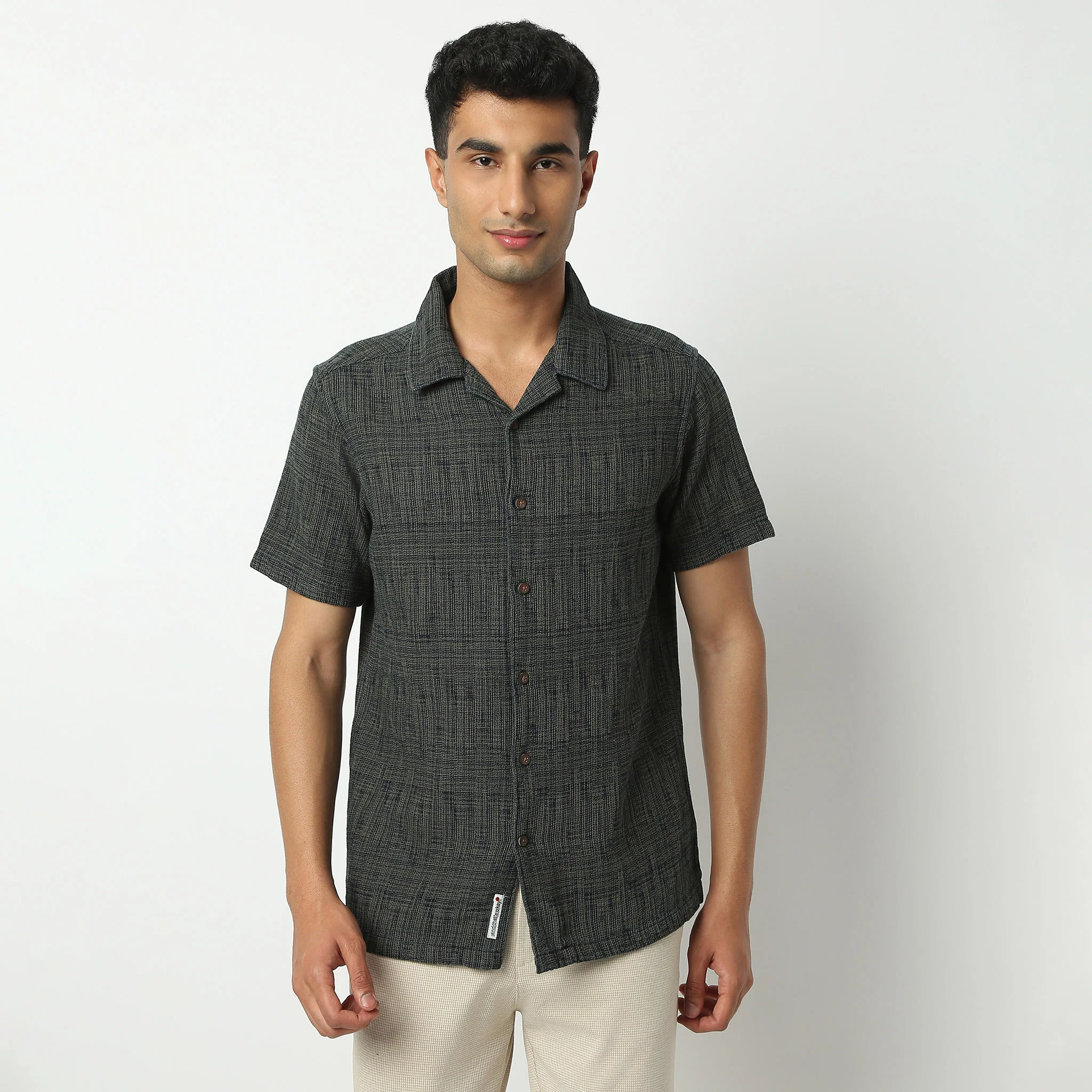 Camp Collar Half Sleeve Yarn Dyed Textured Mood Shirt - Image 7