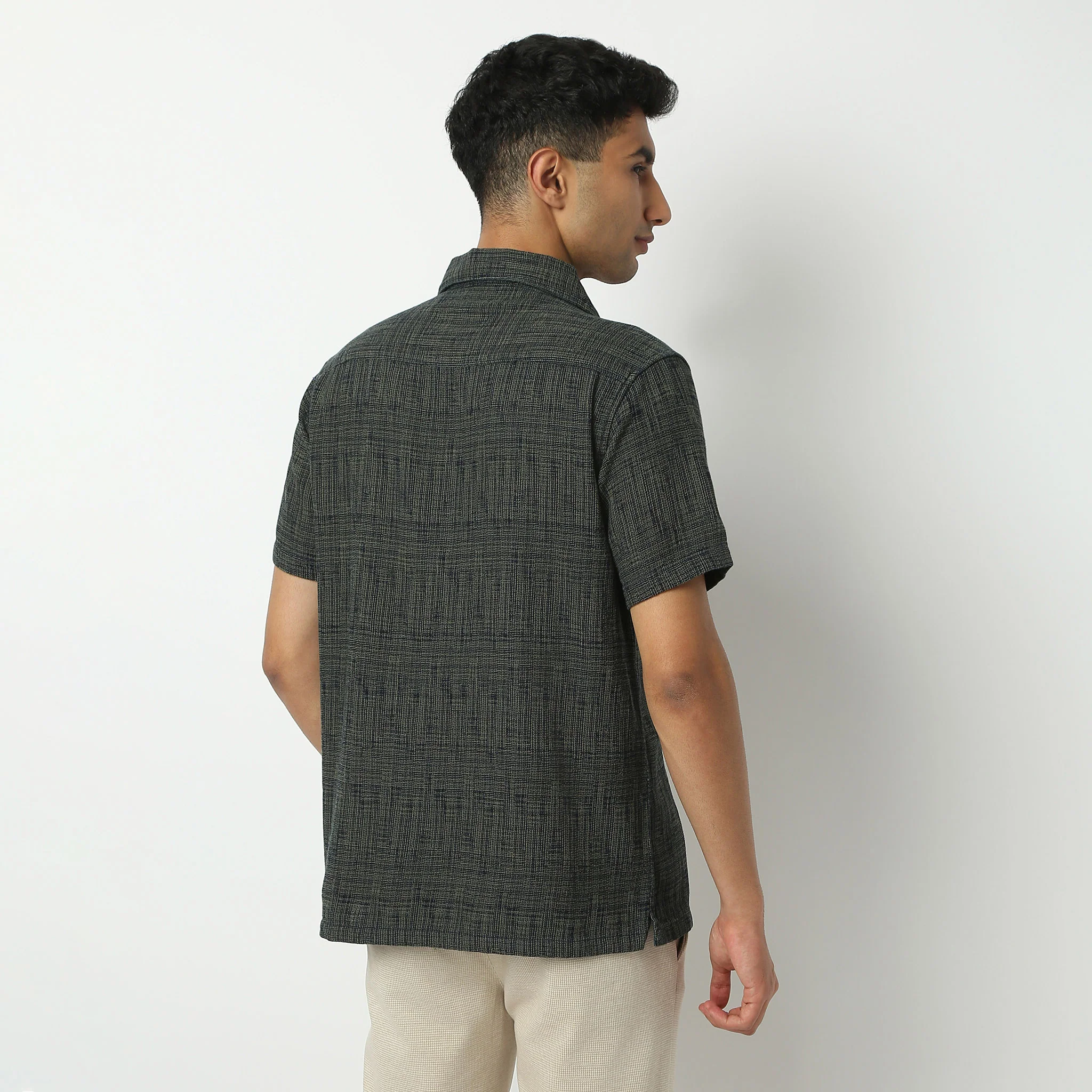 Camp Collar Half Sleeve Yarn Dyed Textured Mood Shirt - Image 8
