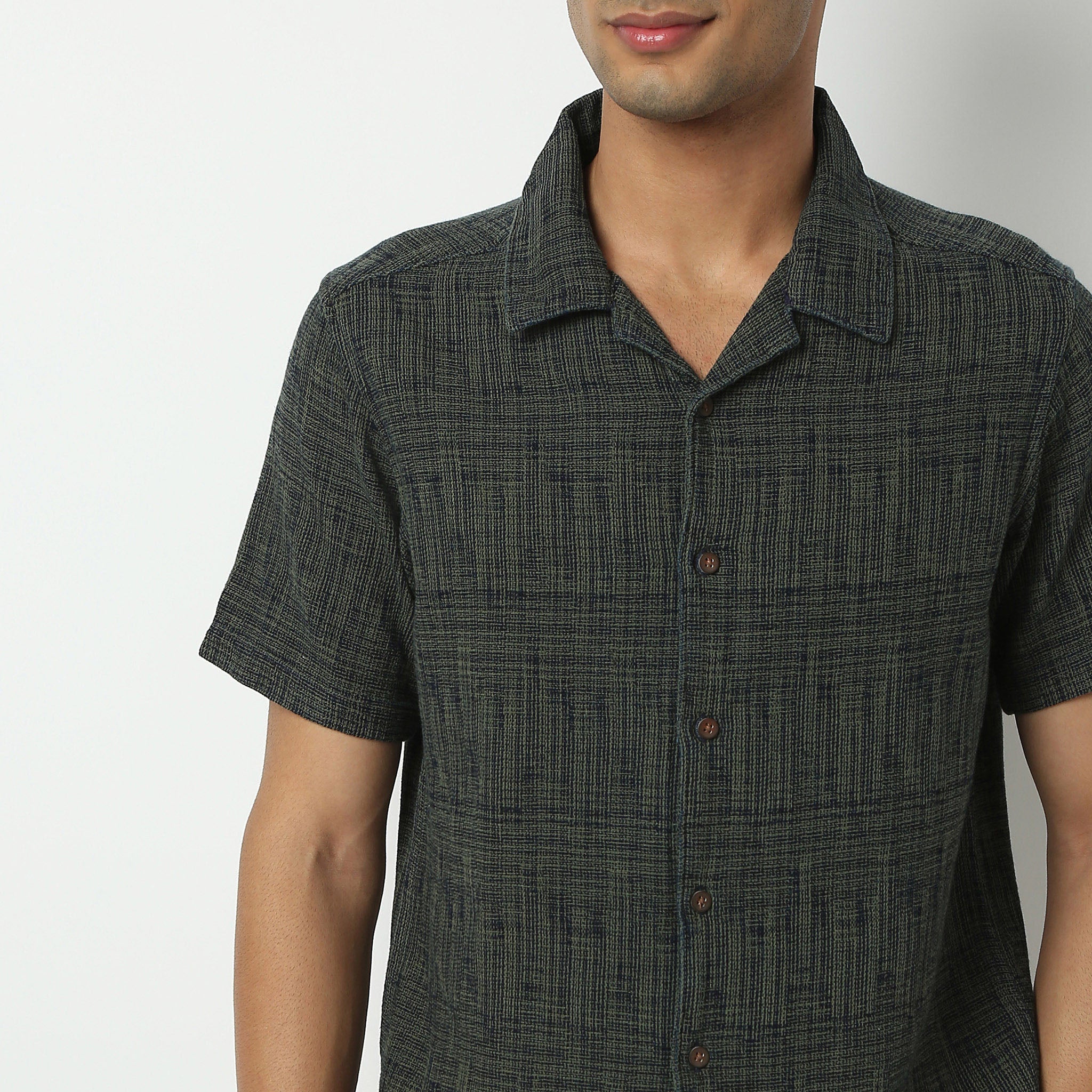 Camp Collar Half Sleeve Yarn Dyed Textured Mood Shirt - Image 9