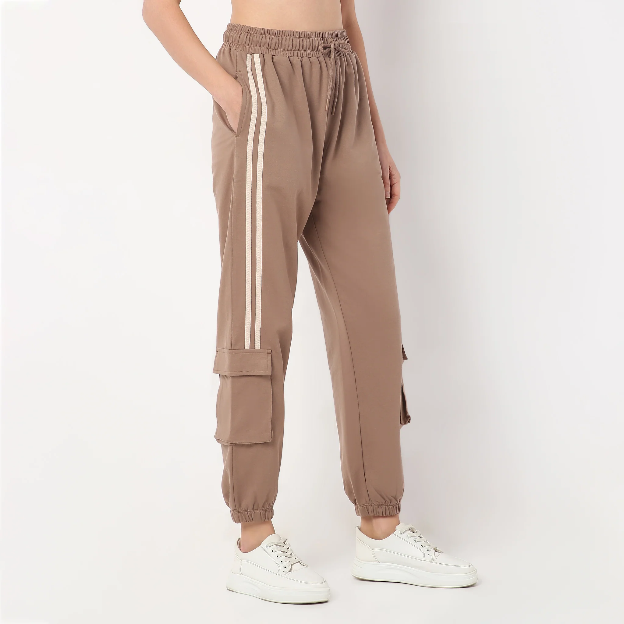 Relaxed Fit Ankle Length High Rise With Patch Pockets And Stripe Detail Joggers - Image 10