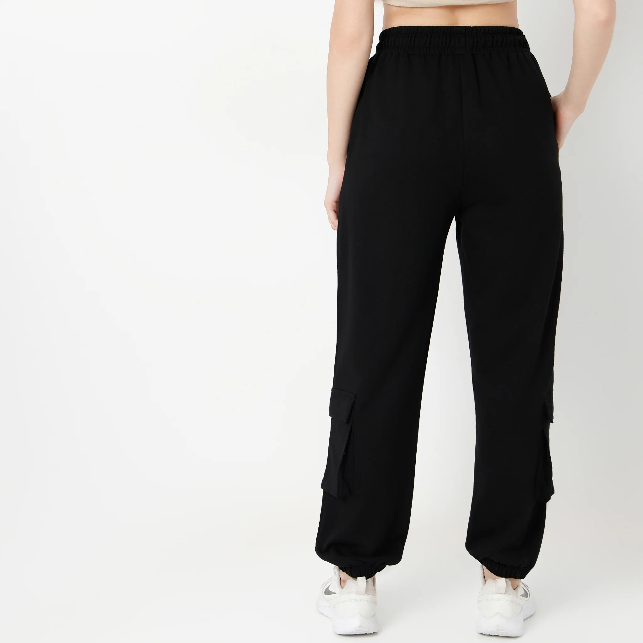 Relaxed Fit Ankle Length High Rise With Patch Pockets And Stripe Detail Joggers - Image 3