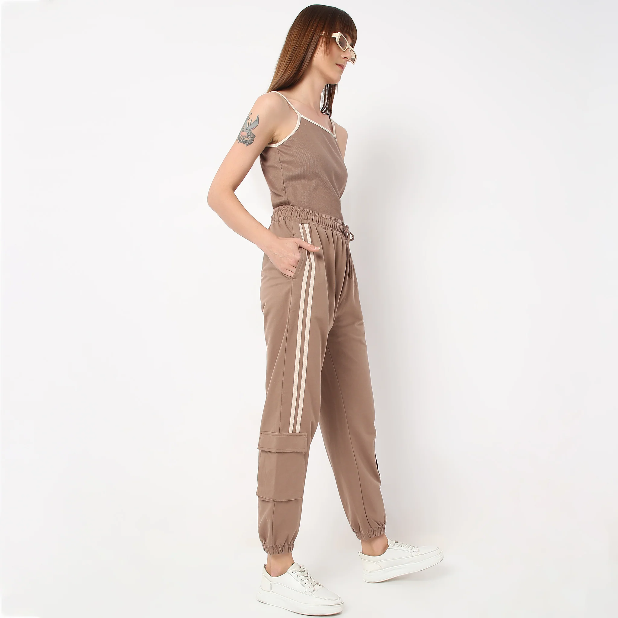 Relaxed Fit Ankle Length High Rise With Patch Pockets And Stripe Detail Joggers - Image 6