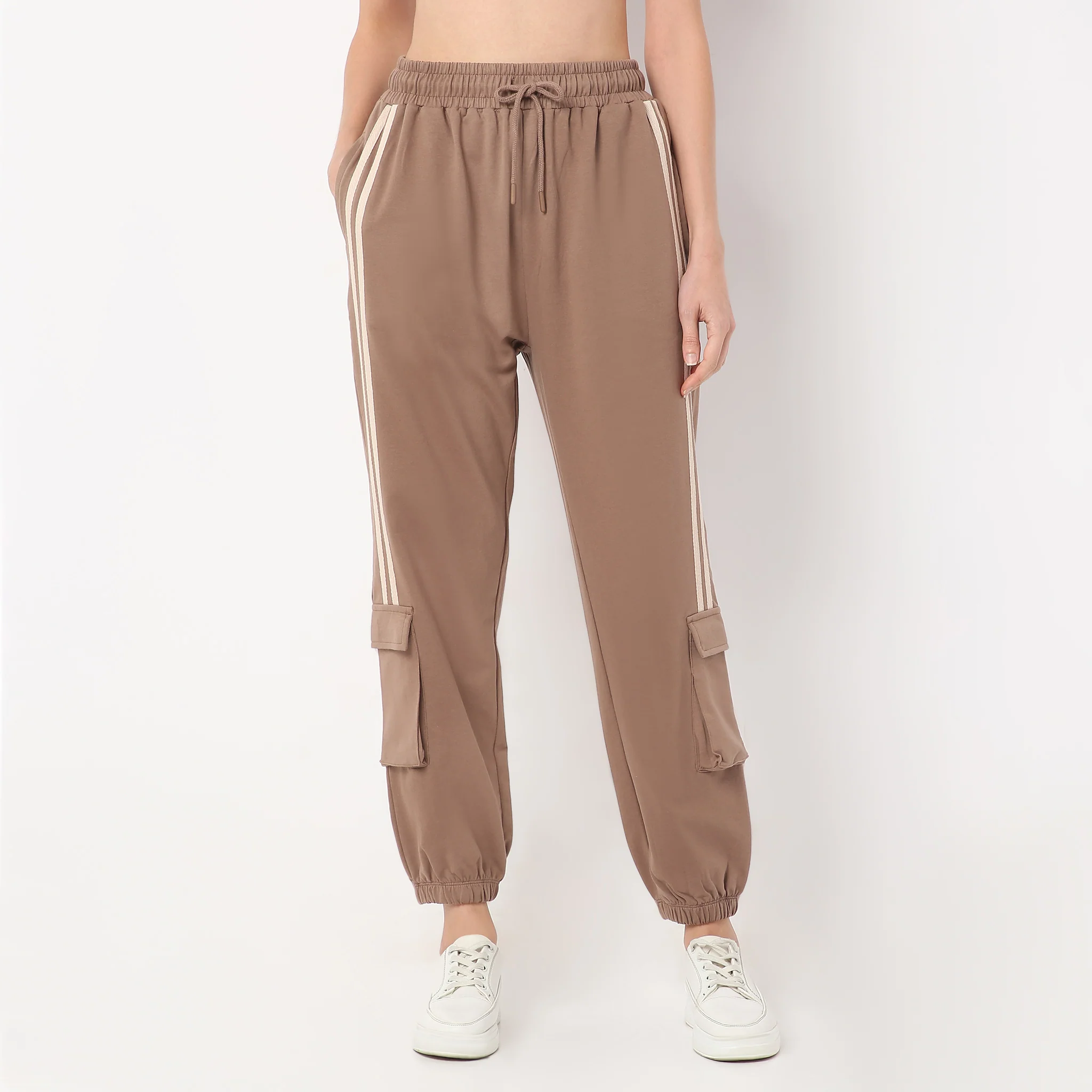 Relaxed Fit Ankle Length High Rise With Patch Pockets And Stripe Detail Joggers - Image 7