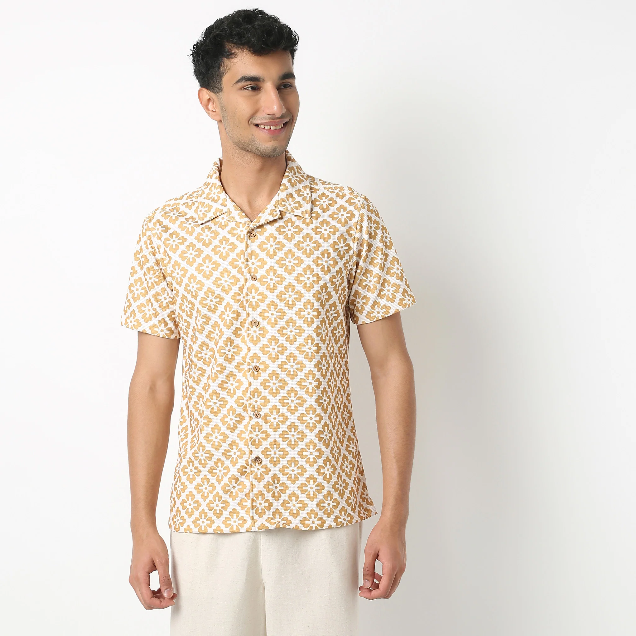 Camp Collar Half Sleeve Relaxed Fit Cuban Printed Shirt - Image 2