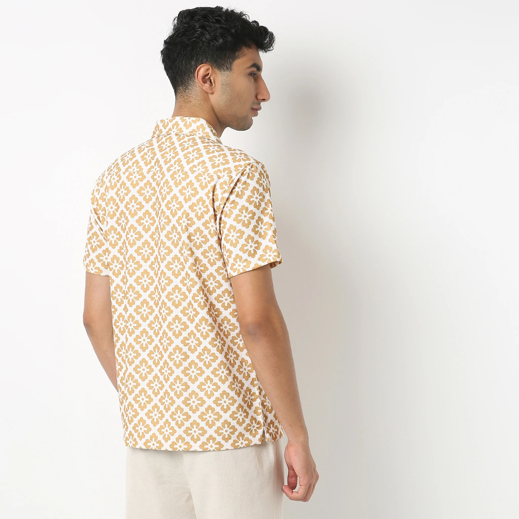 Camp Collar Half Sleeve Relaxed Fit Cuban Printed Shirt - Image 3