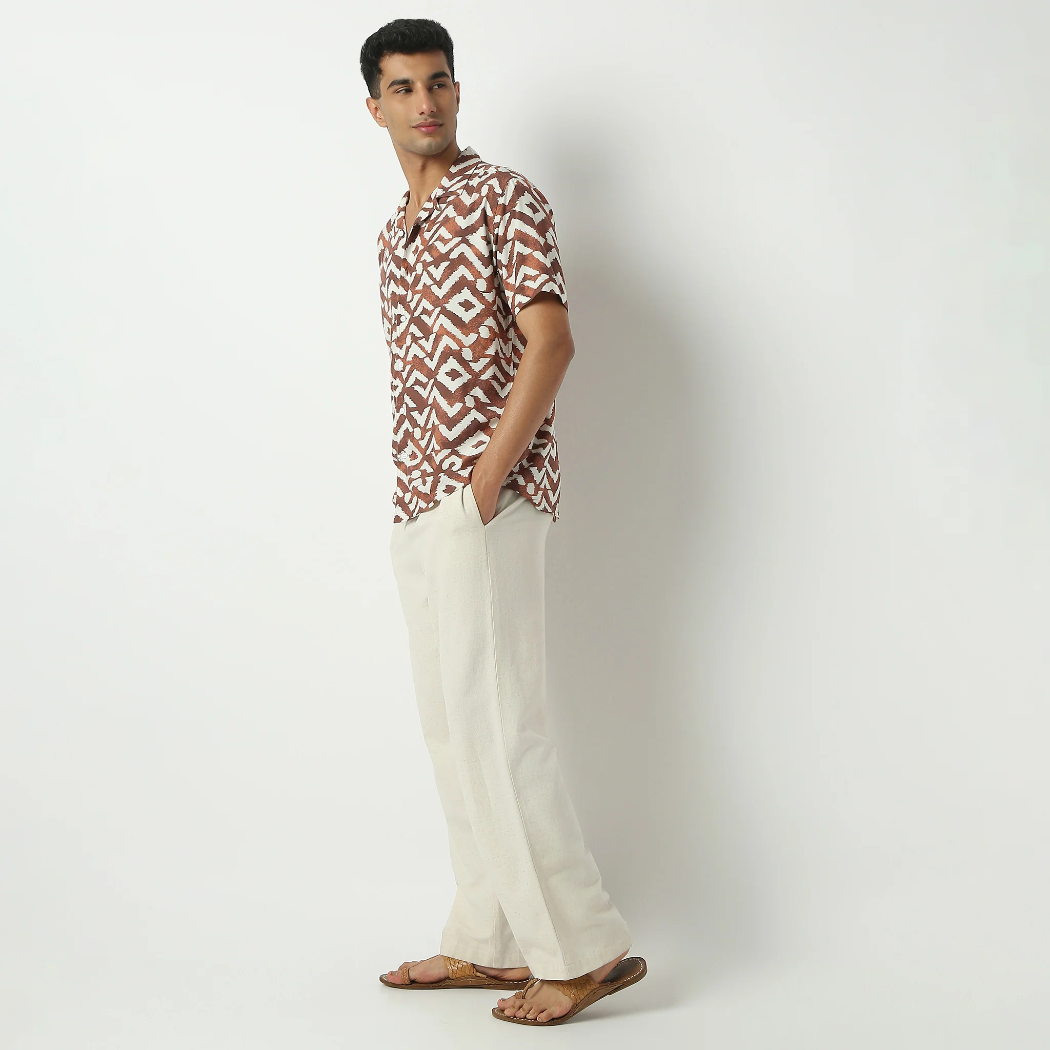 Camp Collar Half Sleeve Short Length Relaxed Fit Cuban Printed Shirt