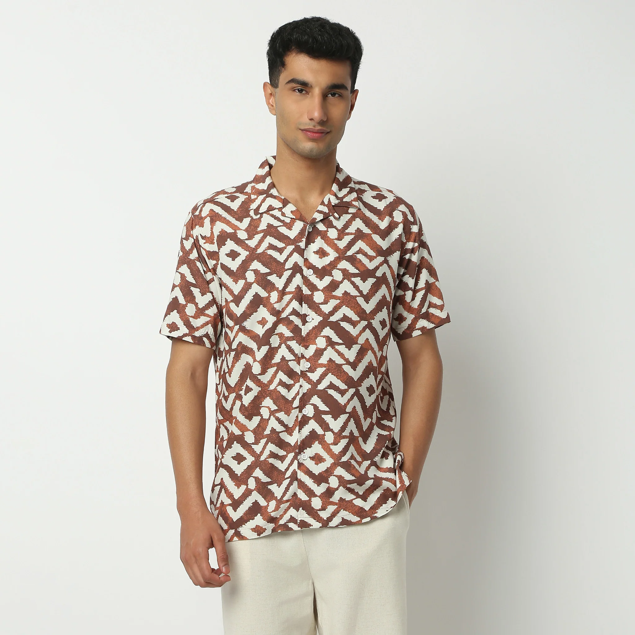 Camp Collar Half Sleeve Short Length Relaxed Fit Cuban Printed Shirt - Image 2