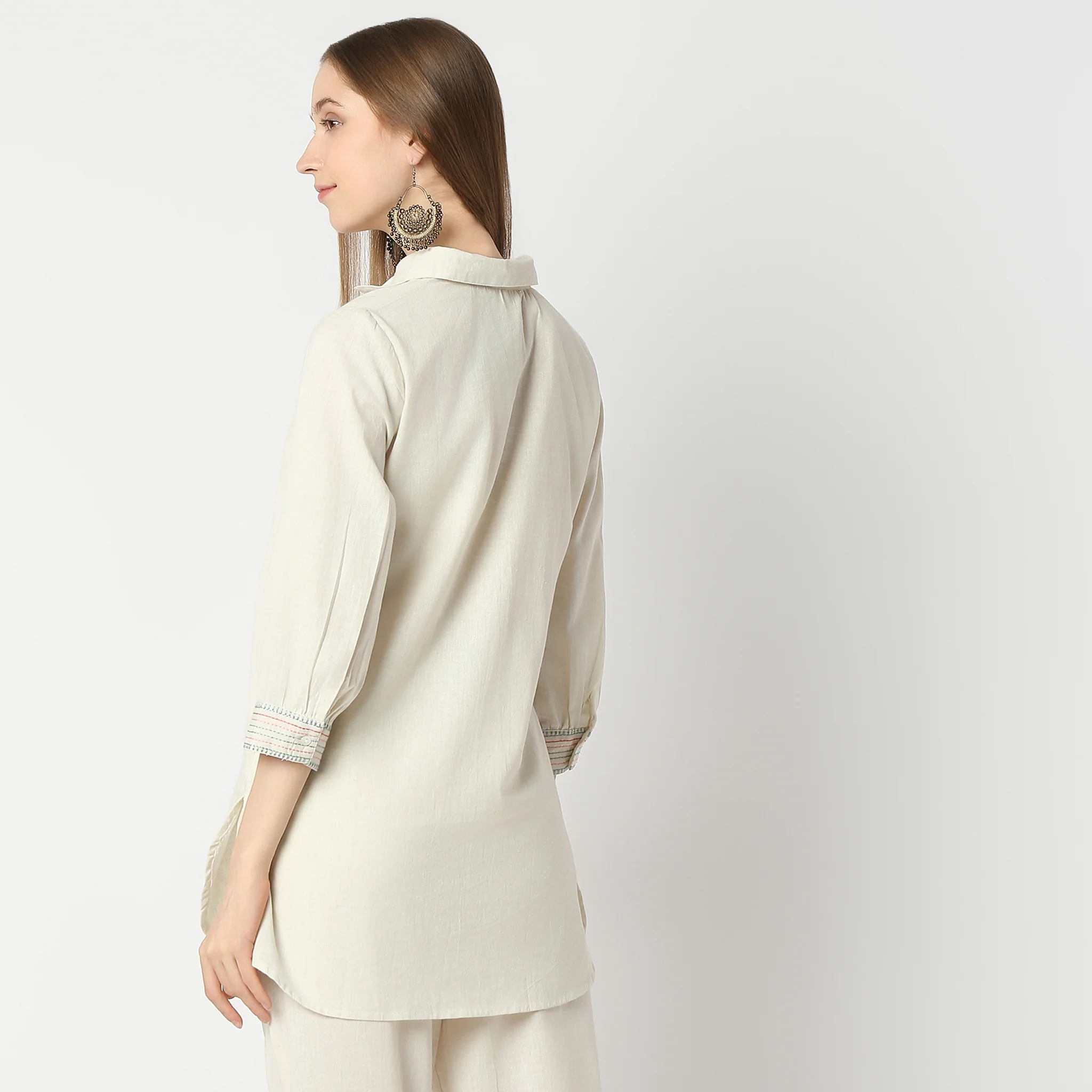 Relaxed Fit Embroidered Below Knee A-Line Tunic - Image 3