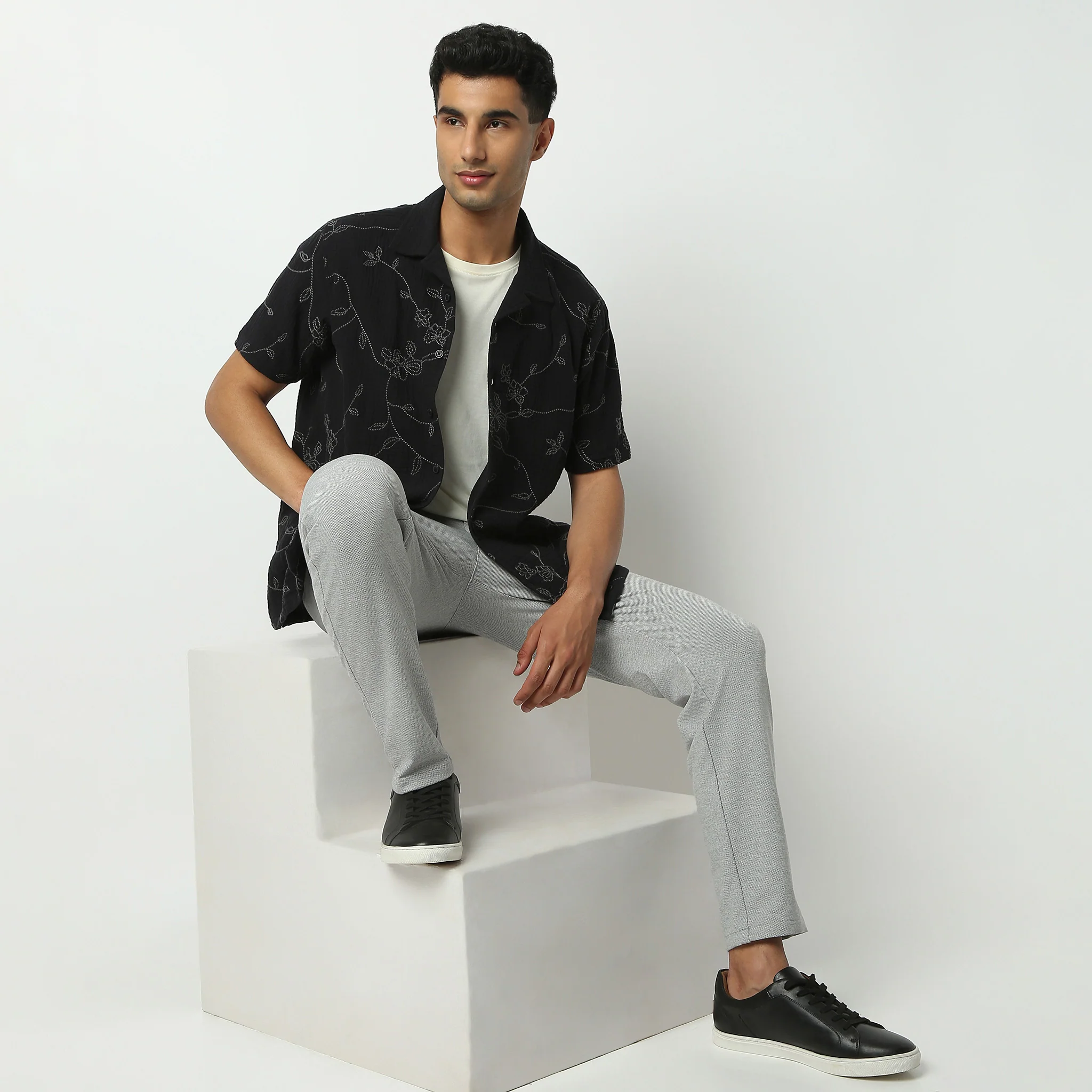 Camp Collar Half Sleeve Short Length Relaxed Fit Cuban Embroidered Shirt