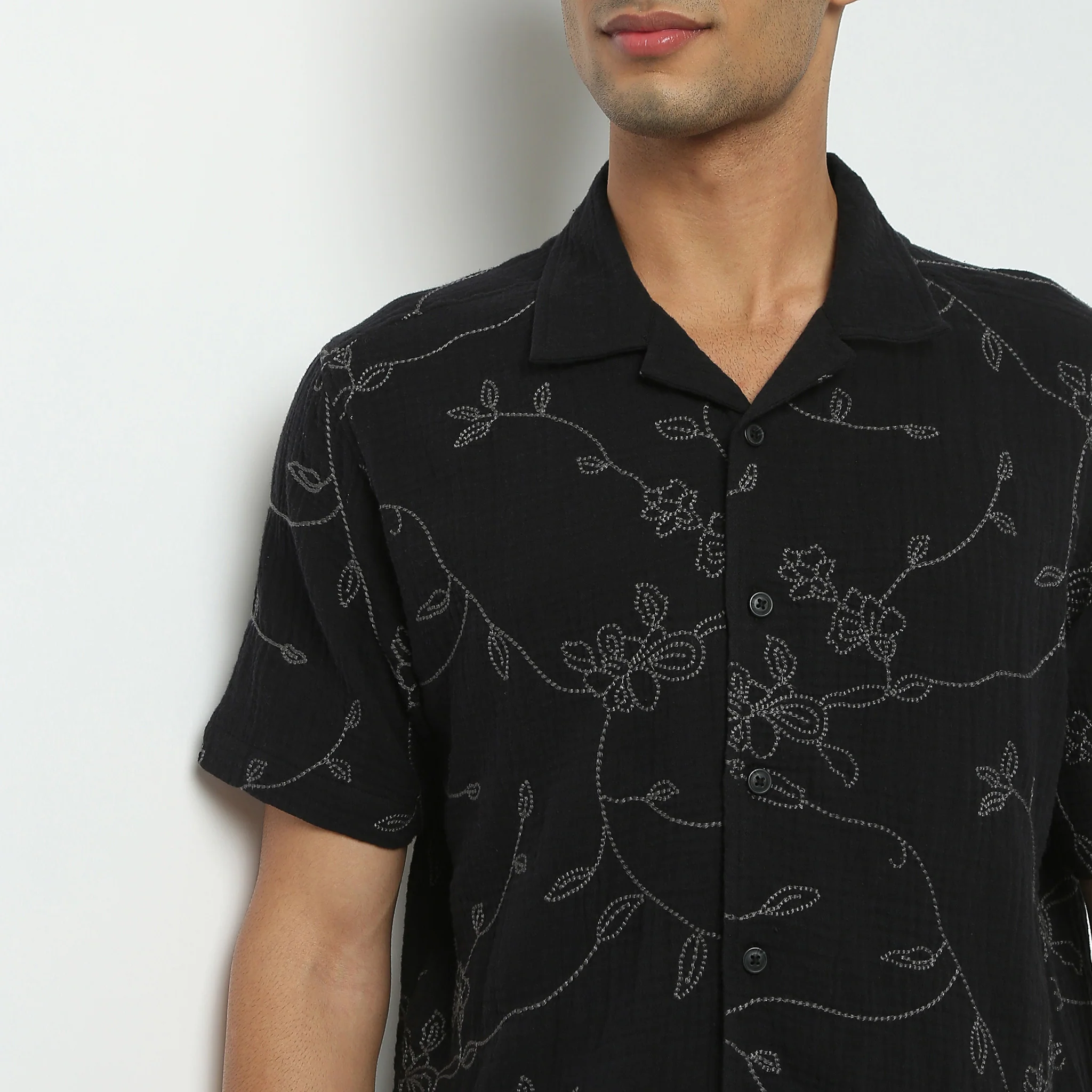 Camp Collar Half Sleeve Short Length Relaxed Fit Cuban Embroidered Shirt - Image 4