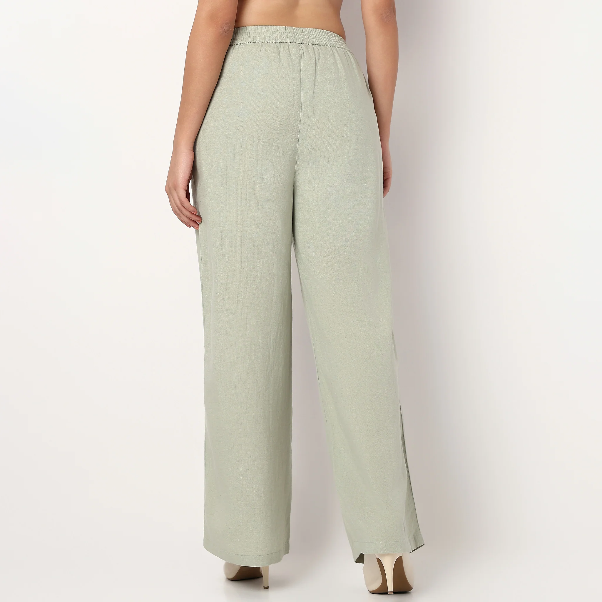 Relaxed Fit High Rise Palazzo With Scallop Hem - Image 3