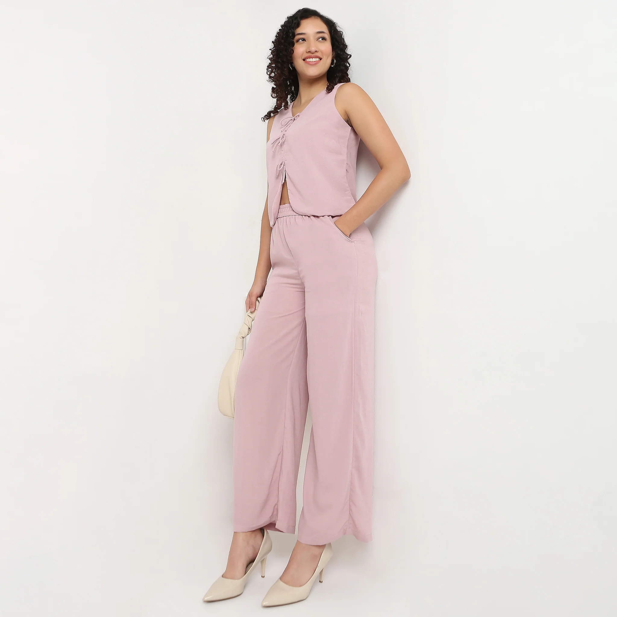 Relaxed Fit High Rise Palazzo With Scallop Hem - Image 6