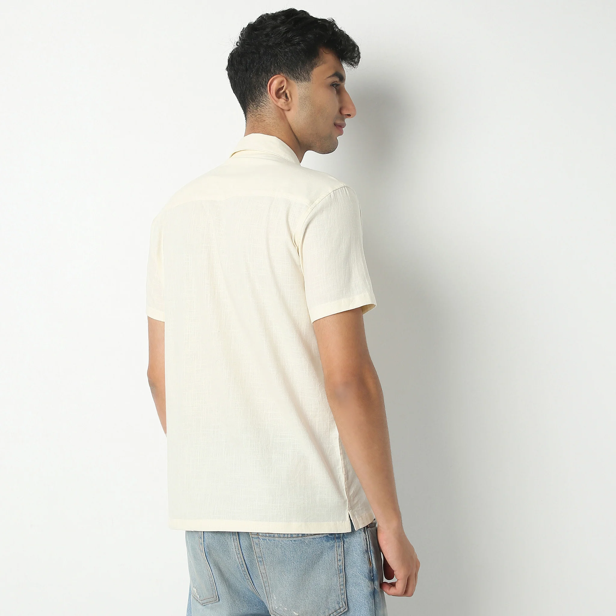 Camp Collar Half Sleeve Relaxed Fit Cuban Embroidered Shirt - Image 3