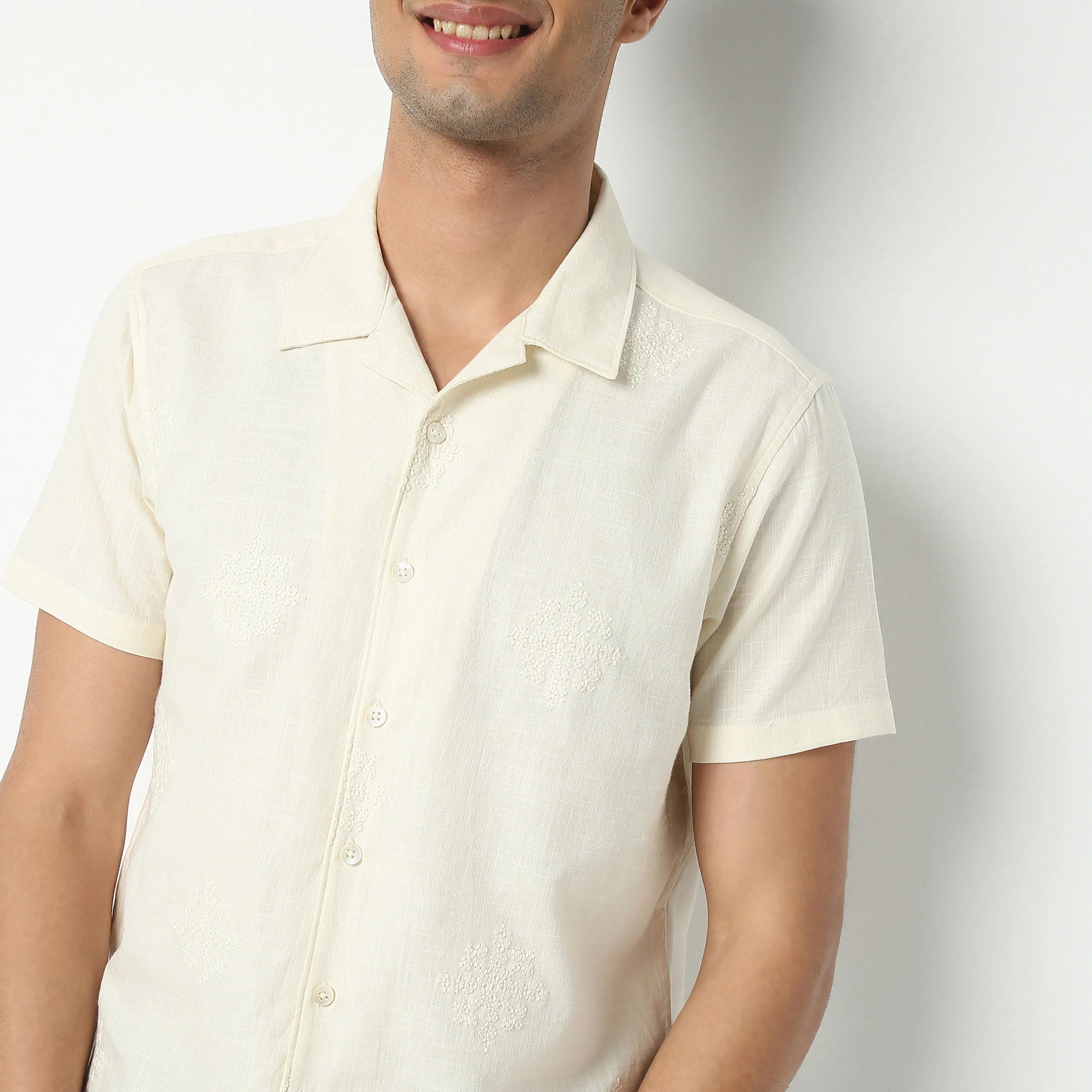 Camp Collar Half Sleeve Relaxed Fit Cuban Embroidered Shirt - Image 4