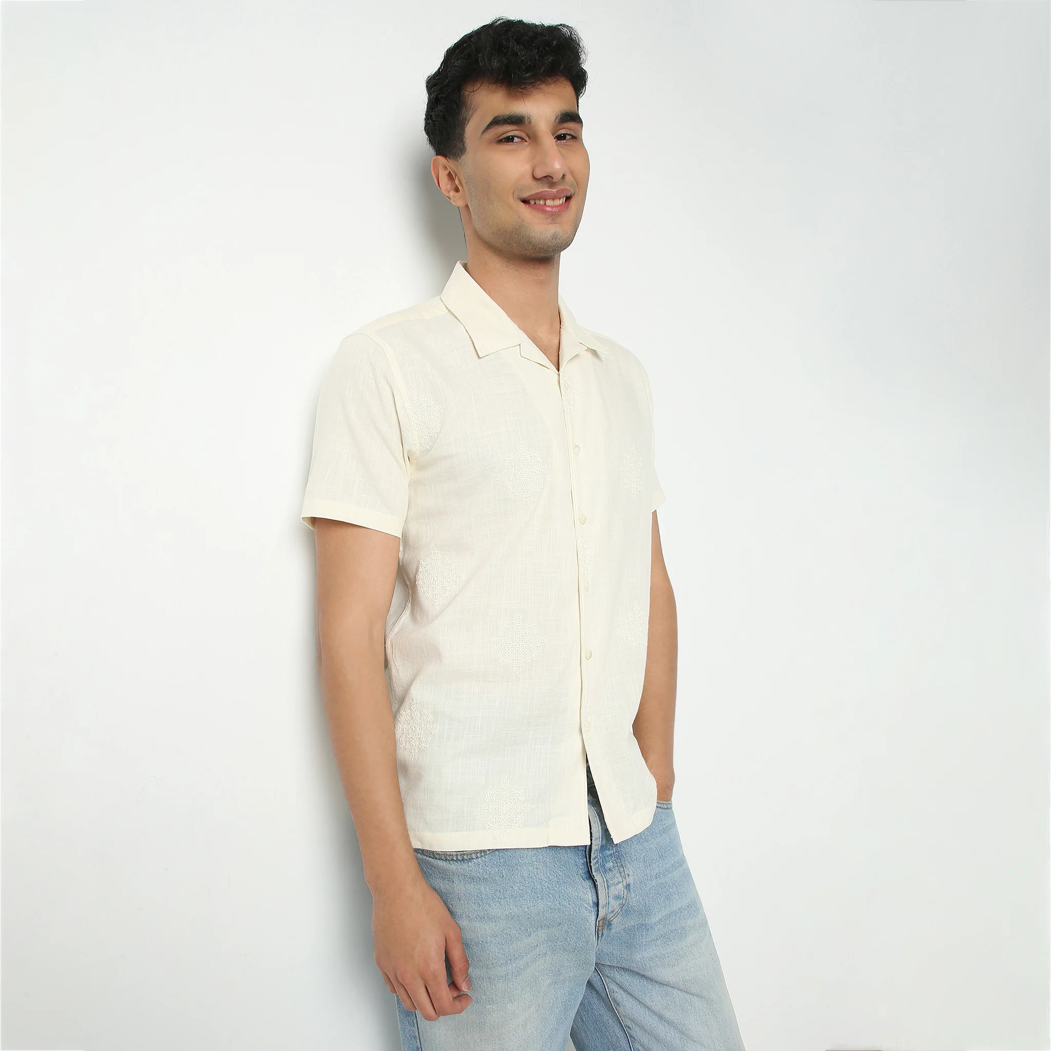 Camp Collar Half Sleeve Relaxed Fit Cuban Embroidered Shirt - Image 5