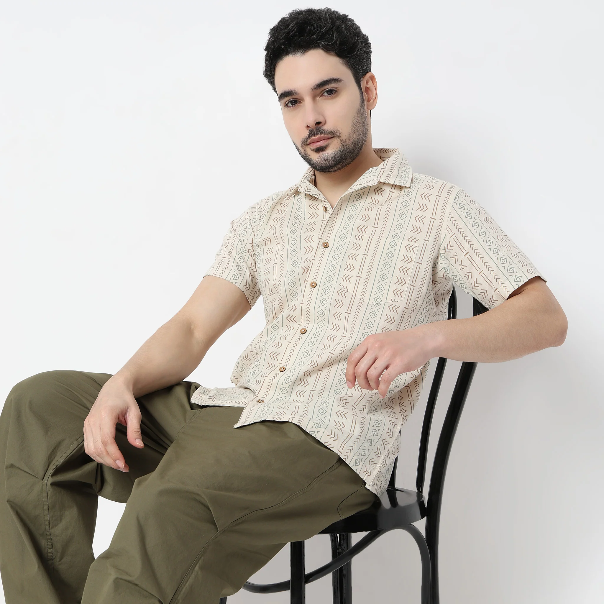 Artistry™ Shirt - Cotton Flex Natural Printed Half Sleeve Camp Collar Relaxed Fit - Image 2