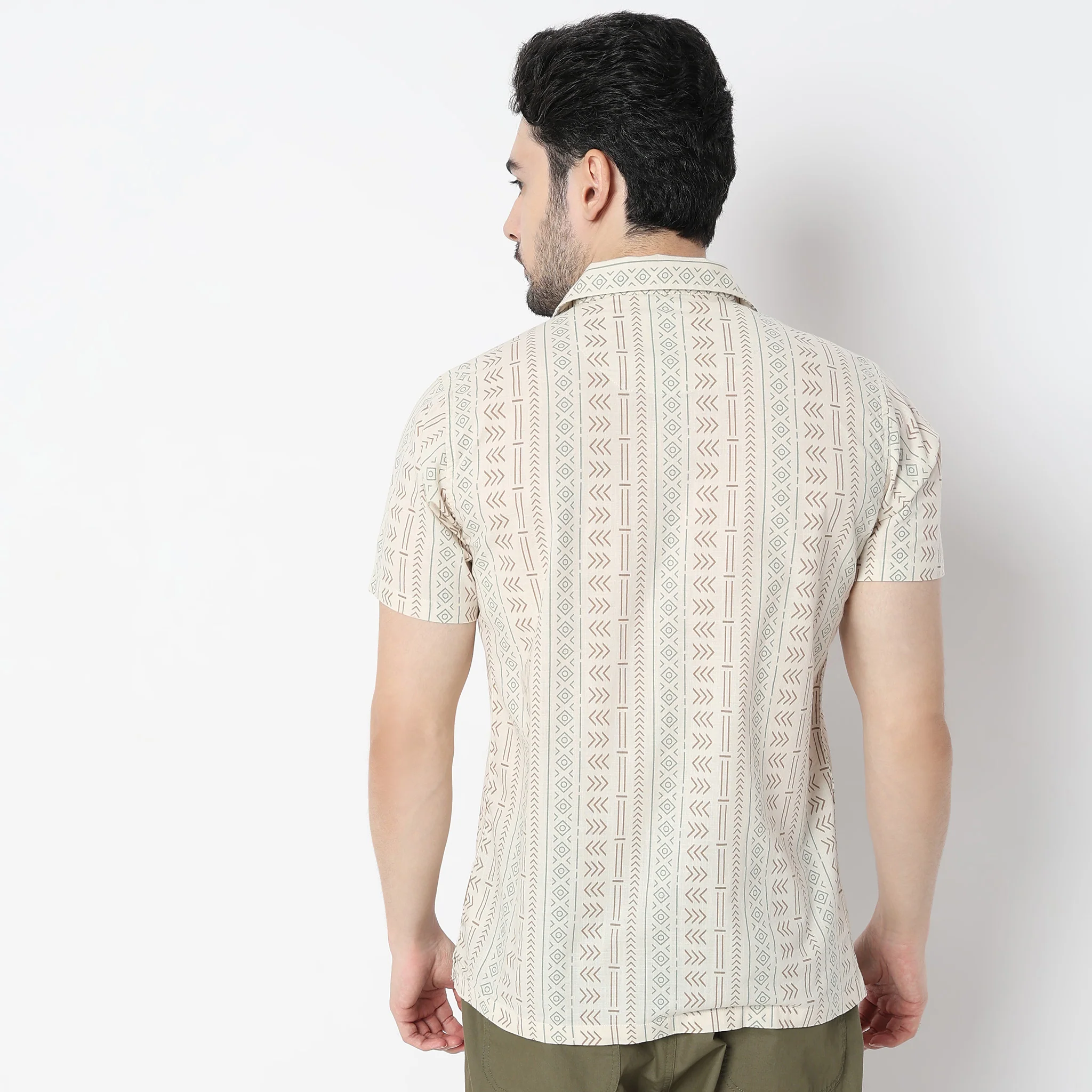 Artistry™ Shirt - Cotton Flex Natural Printed Half Sleeve Camp Collar Relaxed Fit - Image 3
