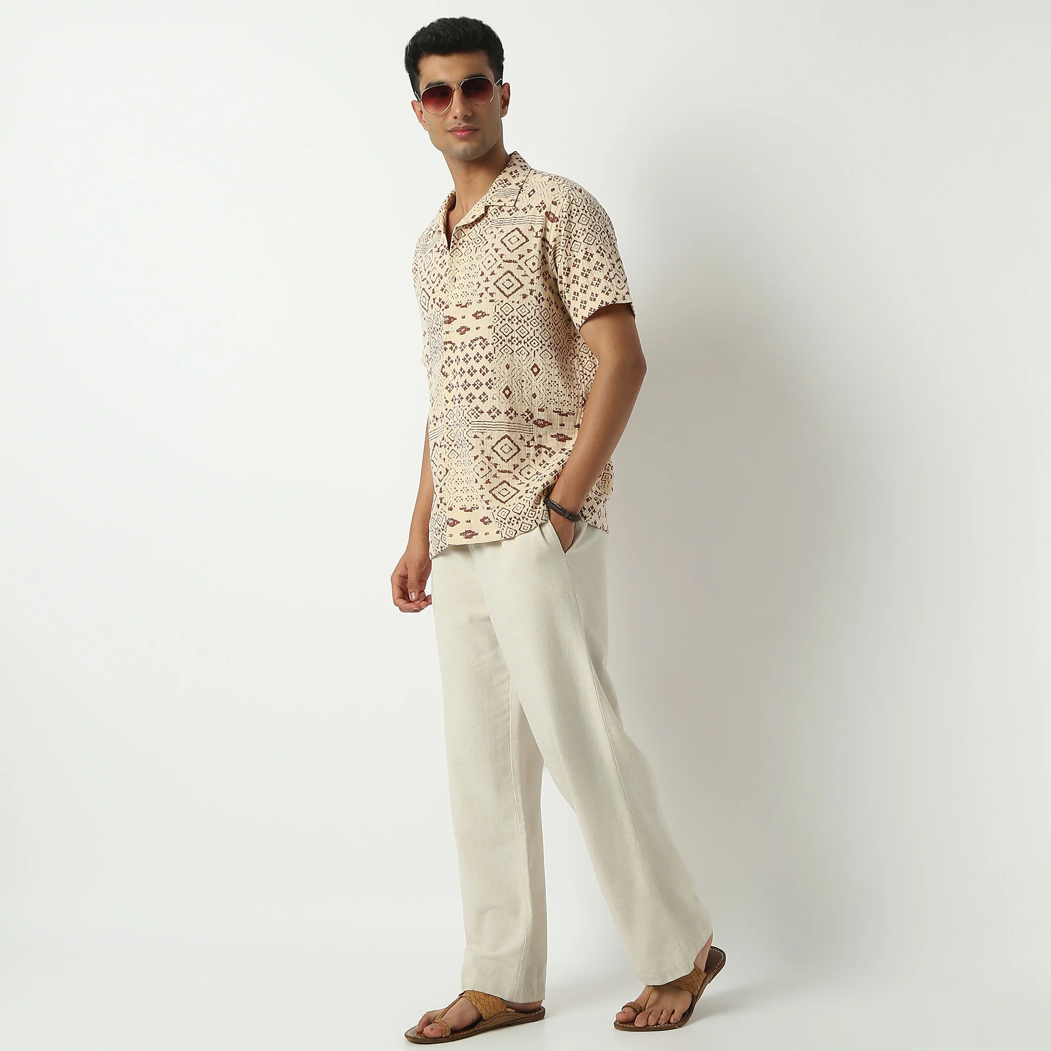 Camp Collar Half Sleeve Short Length Relaxed Fit Cuban Printed Shirt